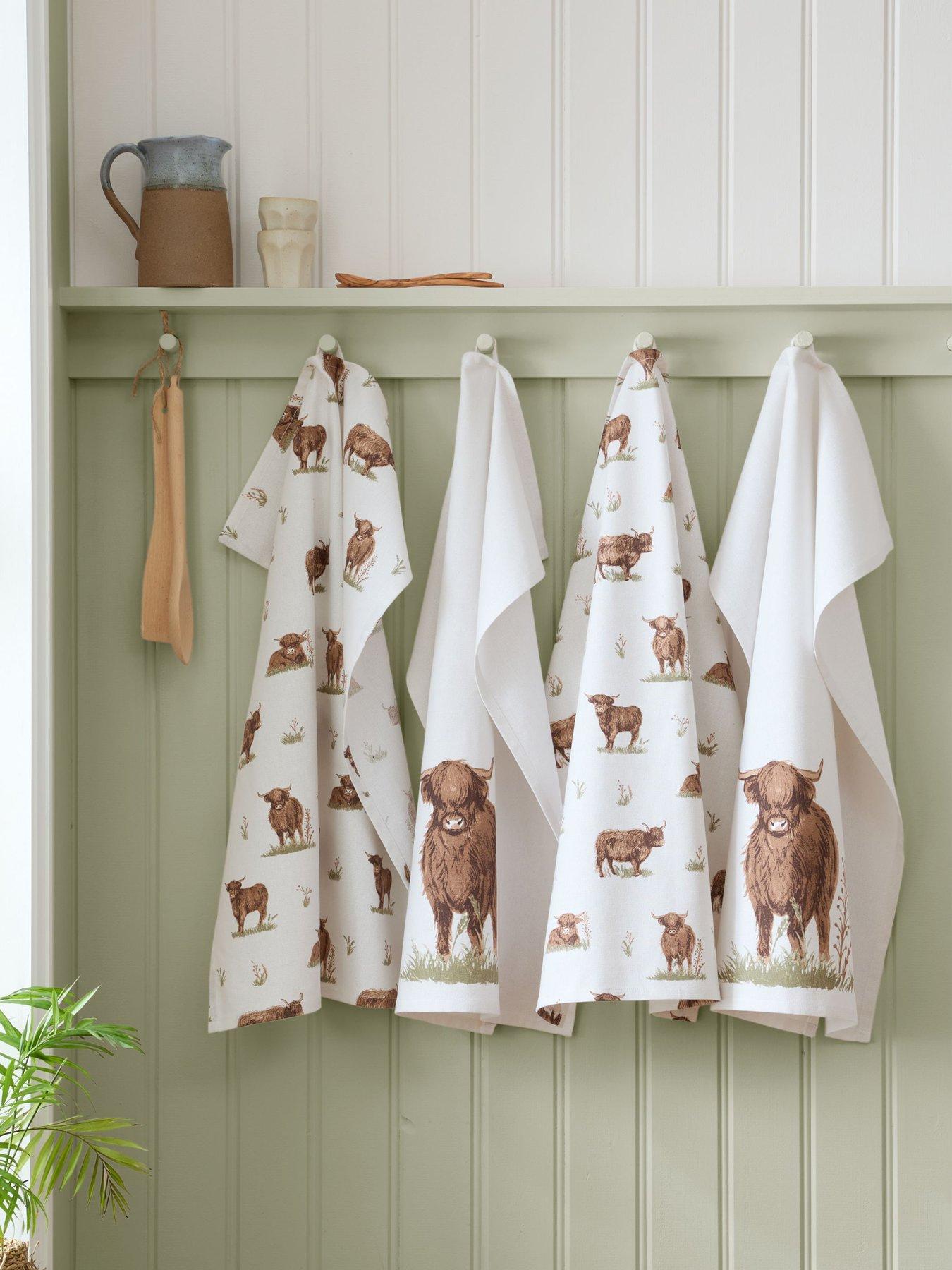 Catherine Lansfield Angus Highland Cow Tea Towels 4 Pk