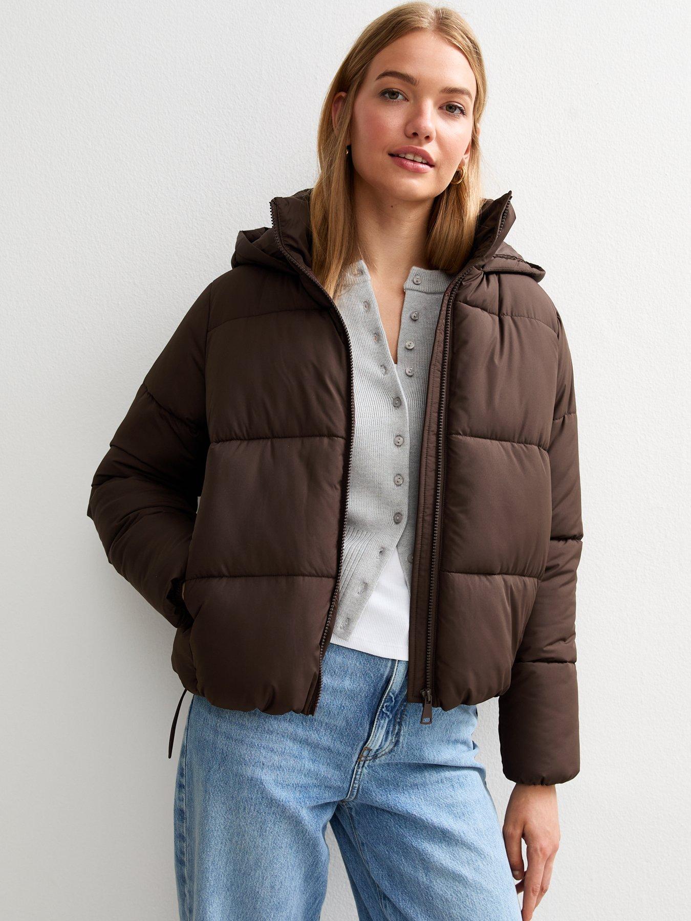 New Look Hooded Cropped Puffer Jacket Brown Very