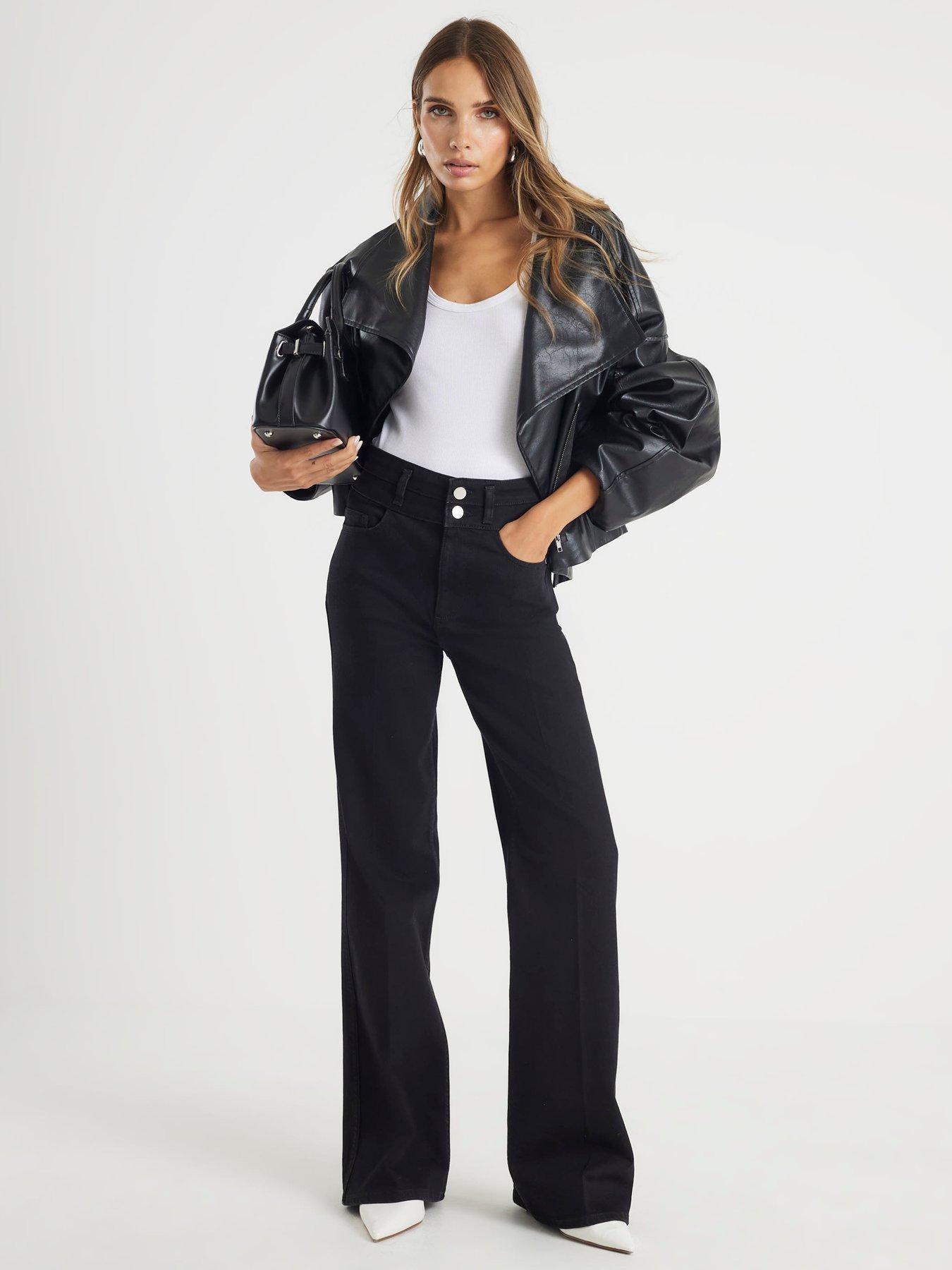 Image 1 of 4 of River Island Relaxed Flare Robinson Jeans&nbsp;- Black
