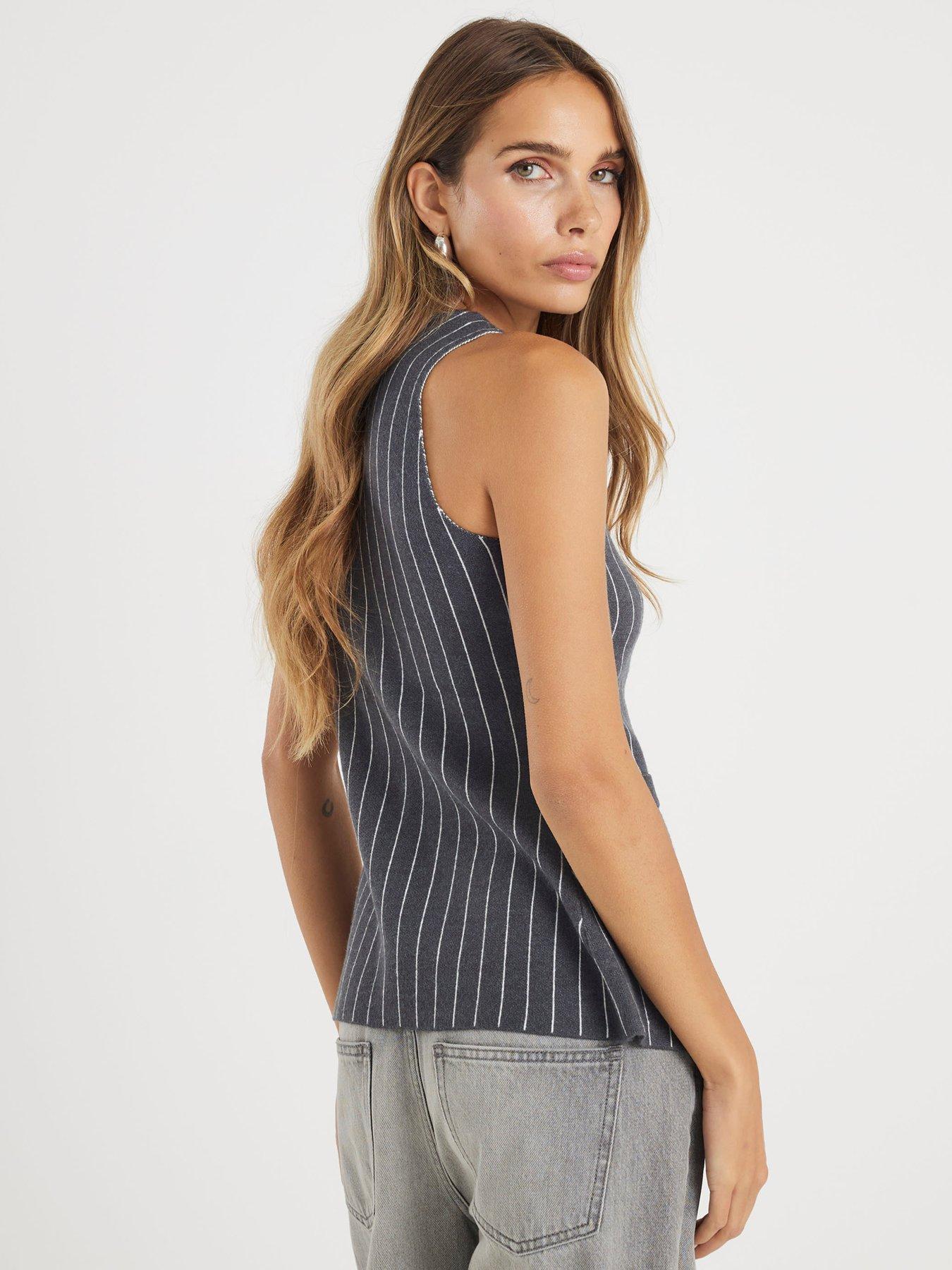 Image 2 of 4 of River Island Pin Stripe Longline Waistcoat - Grey