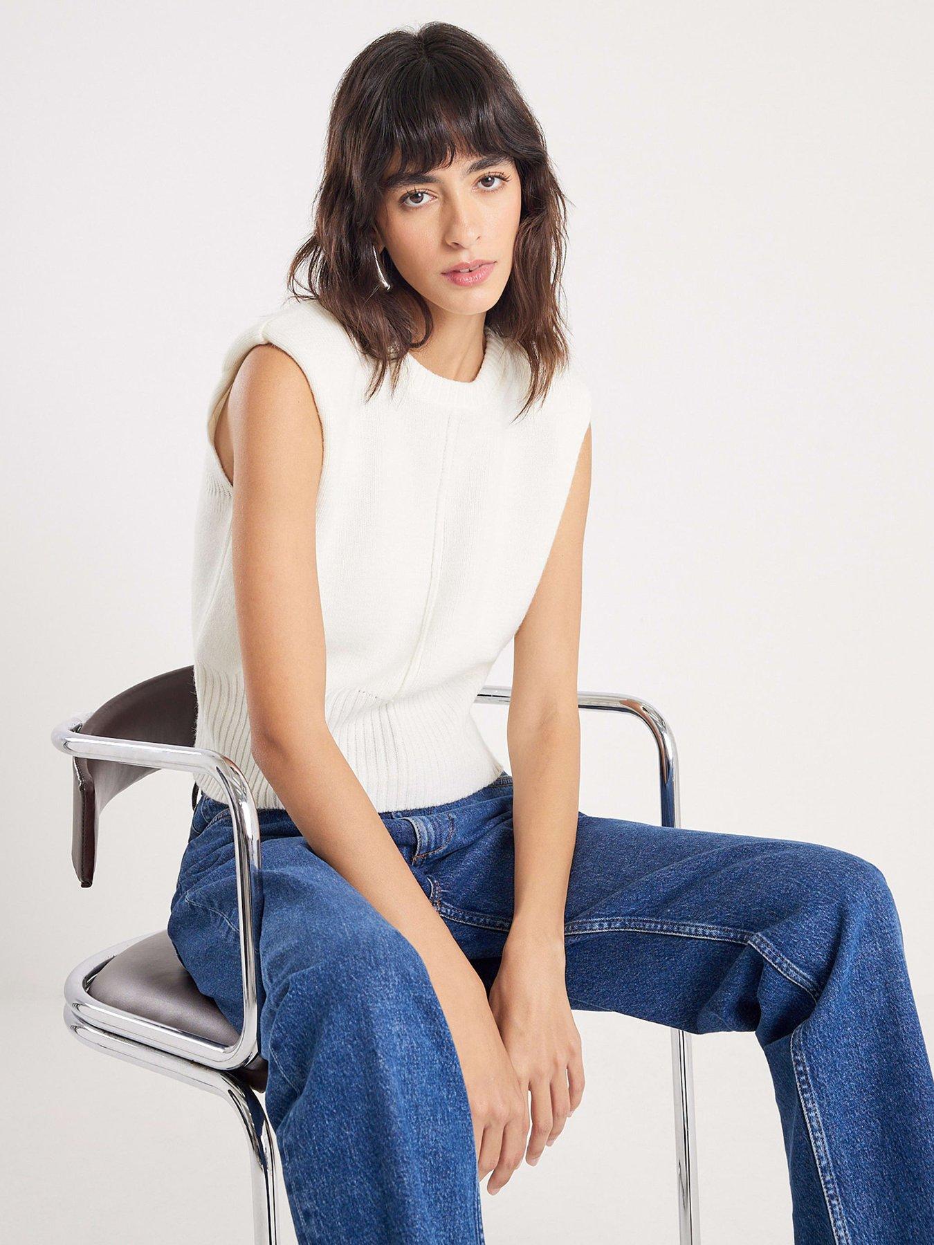 River Island: Structure Shoulder Tank - Cream