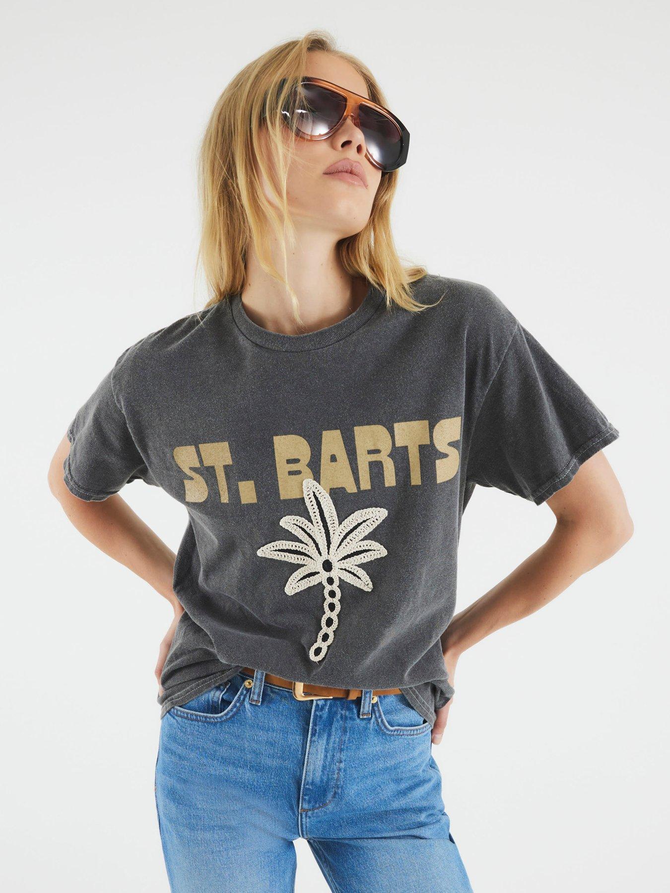 undefined Short Sleeve St Barts Crochet Palm T-Shirt - Grey