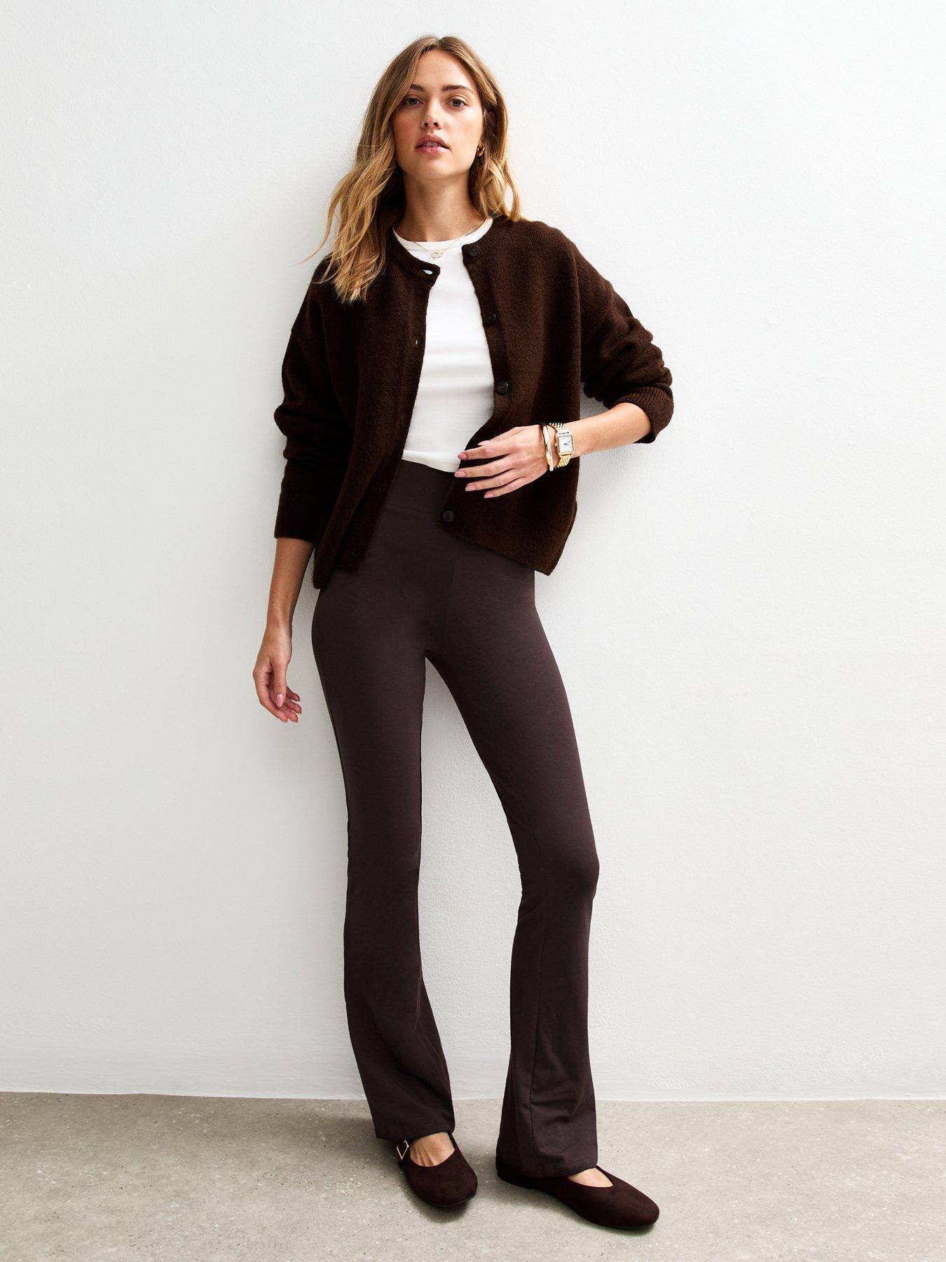 undefined High Waist Jersey Kick Flare Leggings - Dark Brown