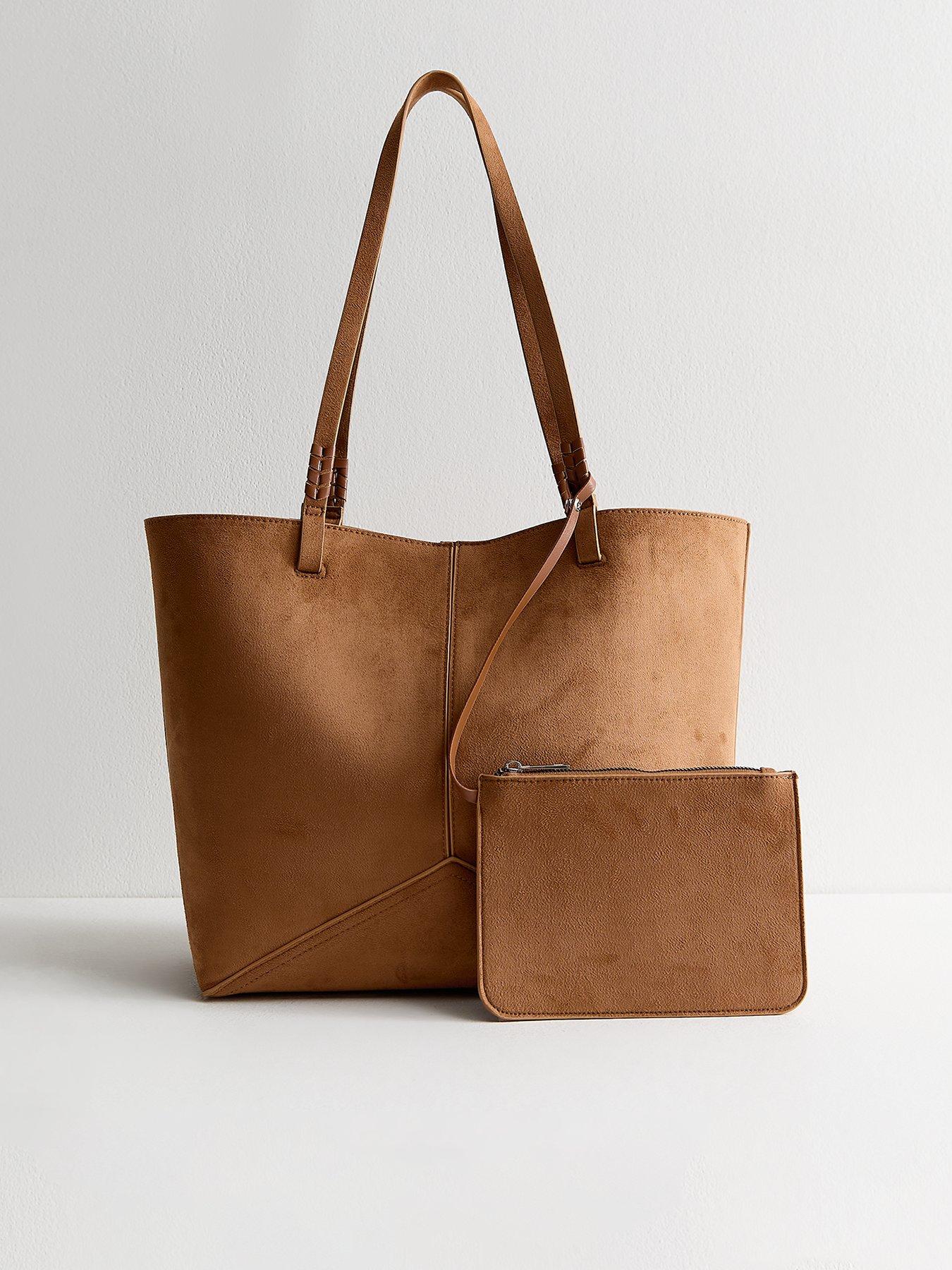 undefined Tan Panelled Faux Suede And Leather Tote - Brown