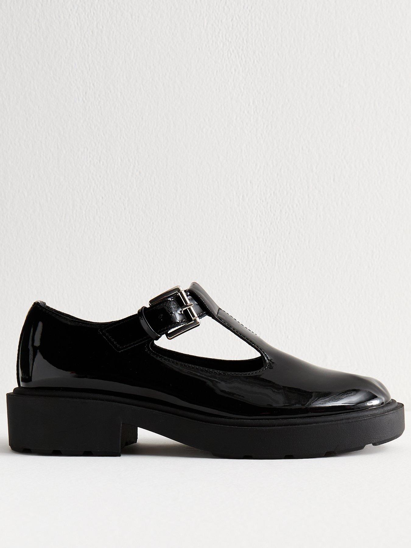 undefined Patent T Bar Mary Jane Shoes- Black