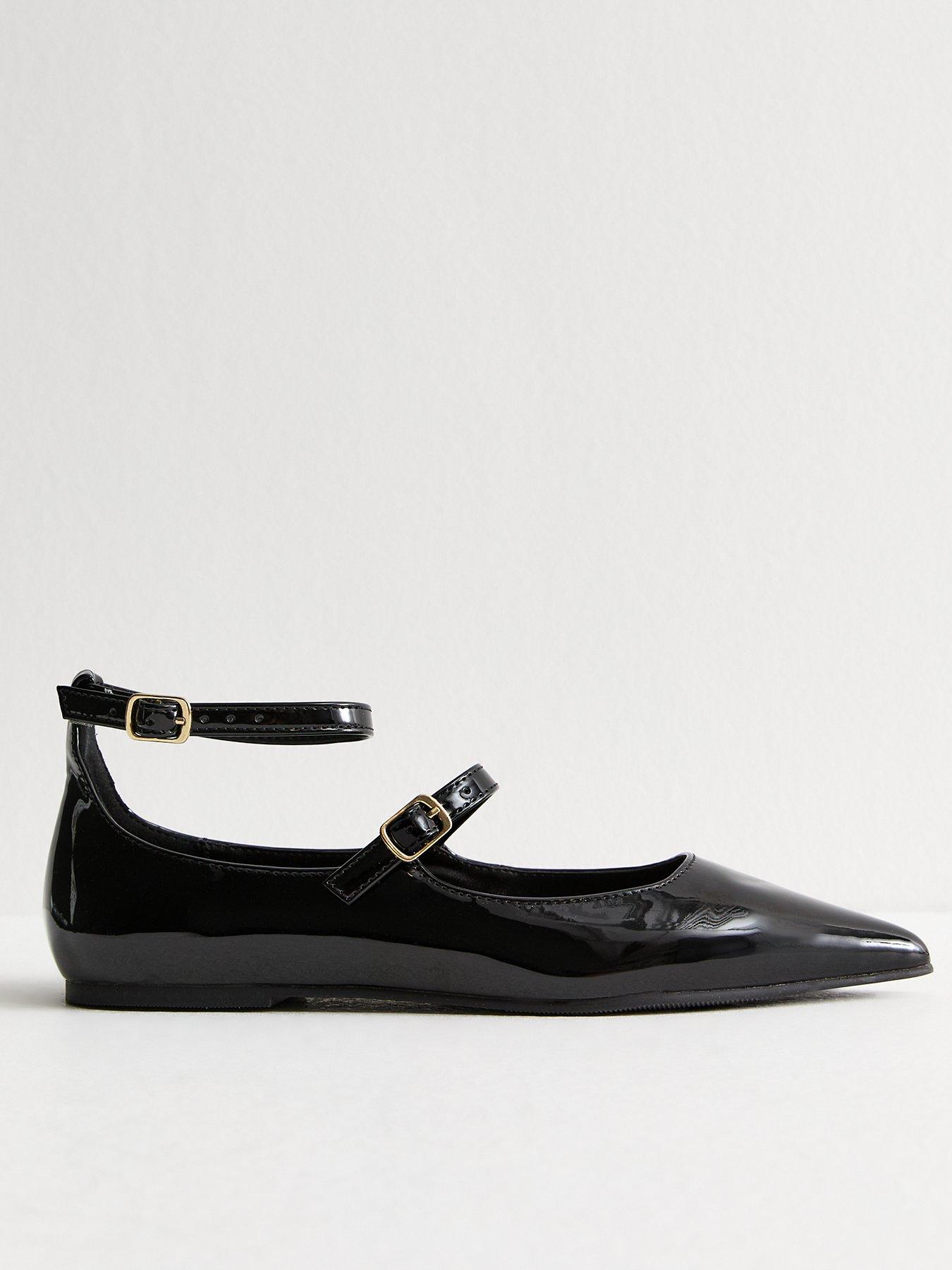 undefined Black Patent Faux Leather Strappy Ballet Flats