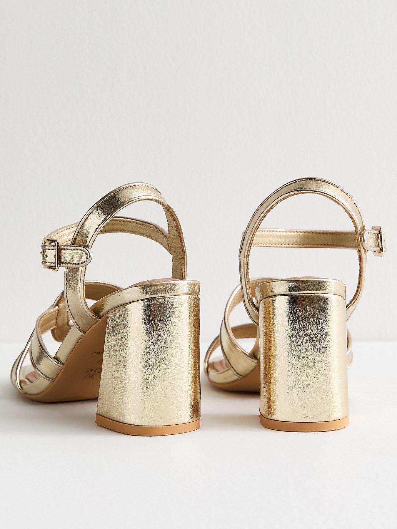 New Look Wide Fit Gold Metallic Twist Strap Block Heel Sandals | Very