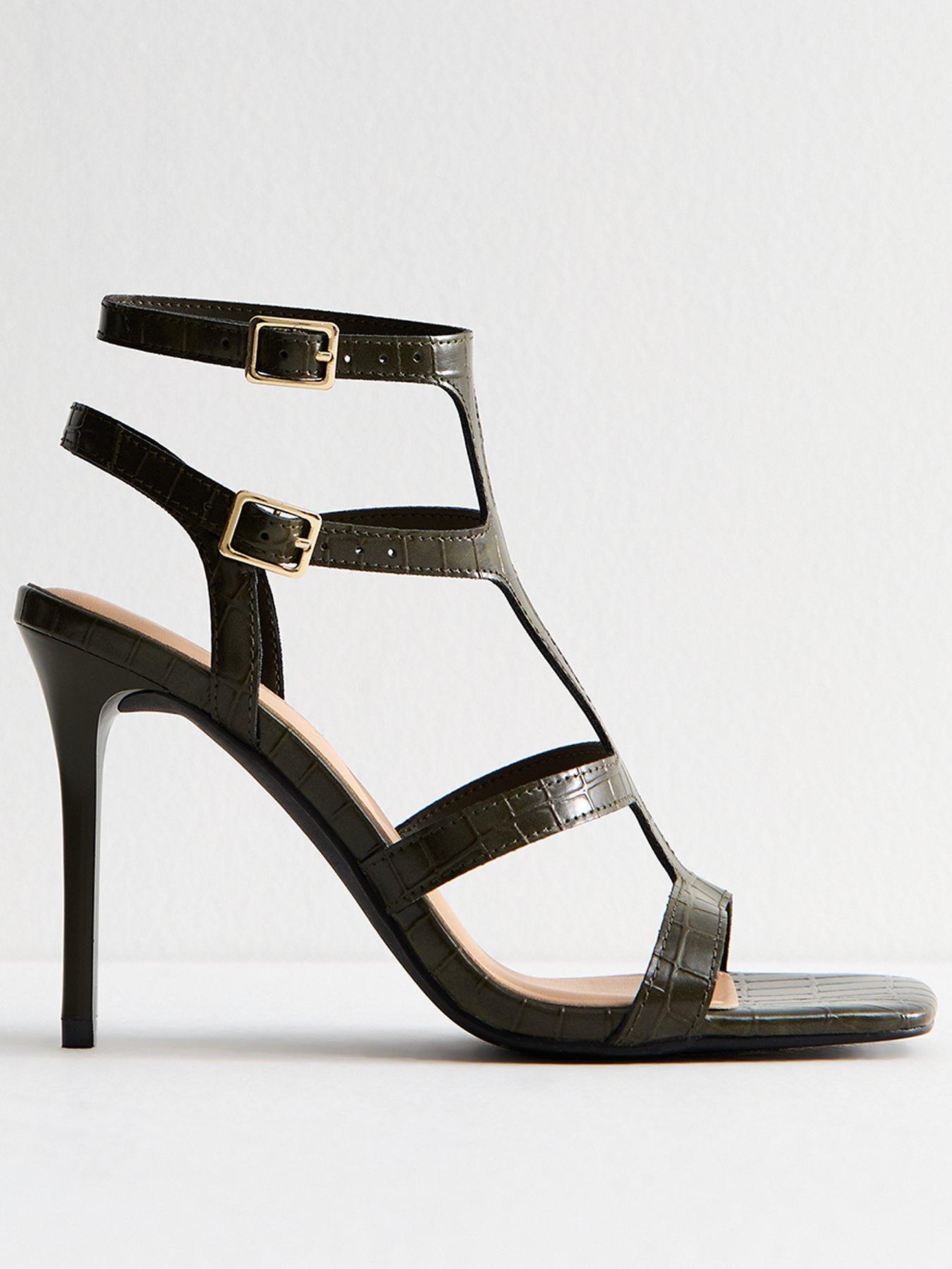 undefined Gladiator Strap Stiletto Heel Sandals - Dark Green