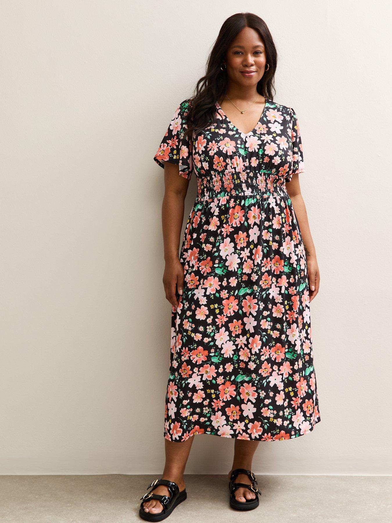 New Look: Floral Ange Sleeve Midi Dress - Multi