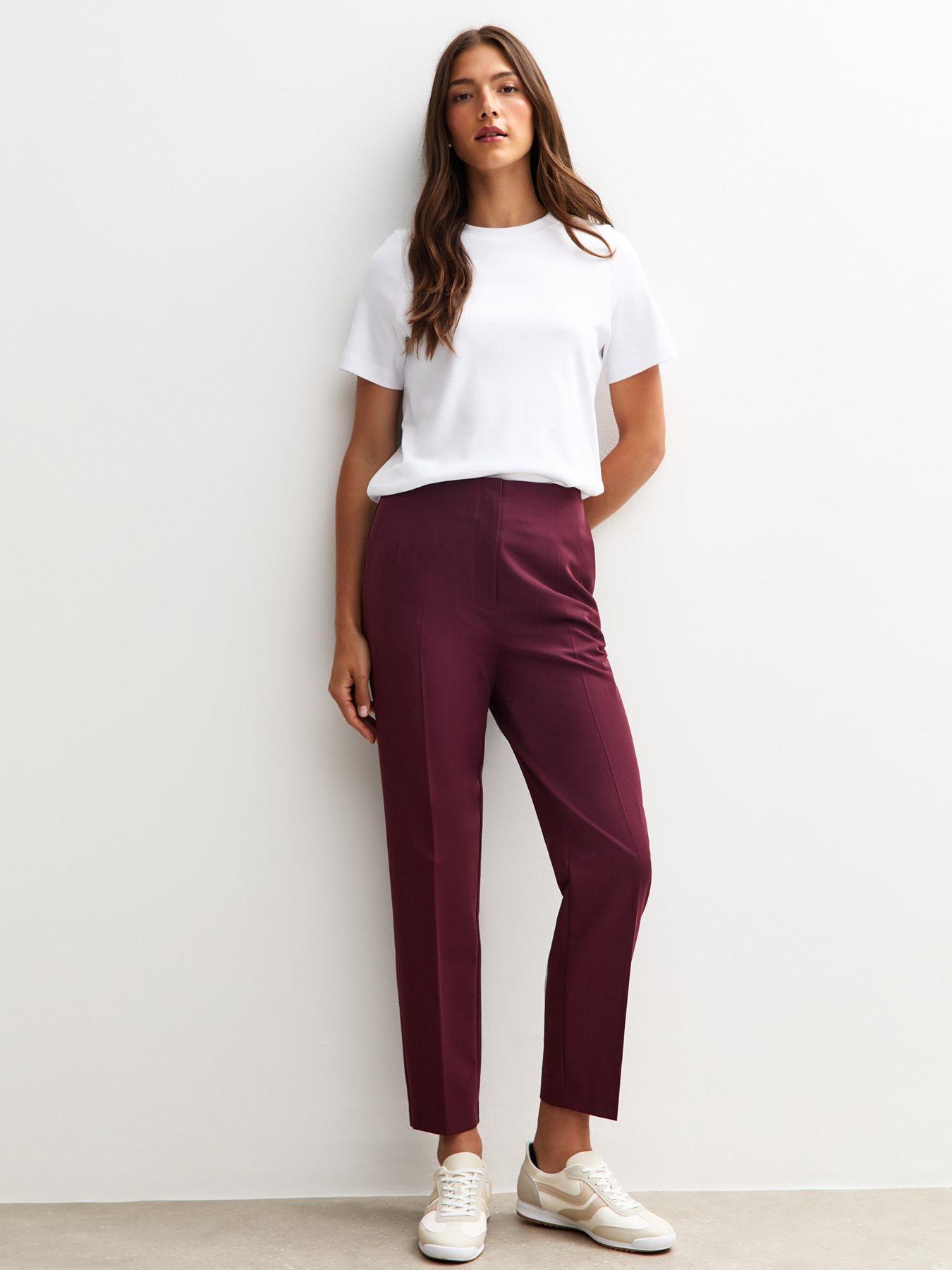 undefined Burgundy Tapered Leg Tailored Trousers - Red