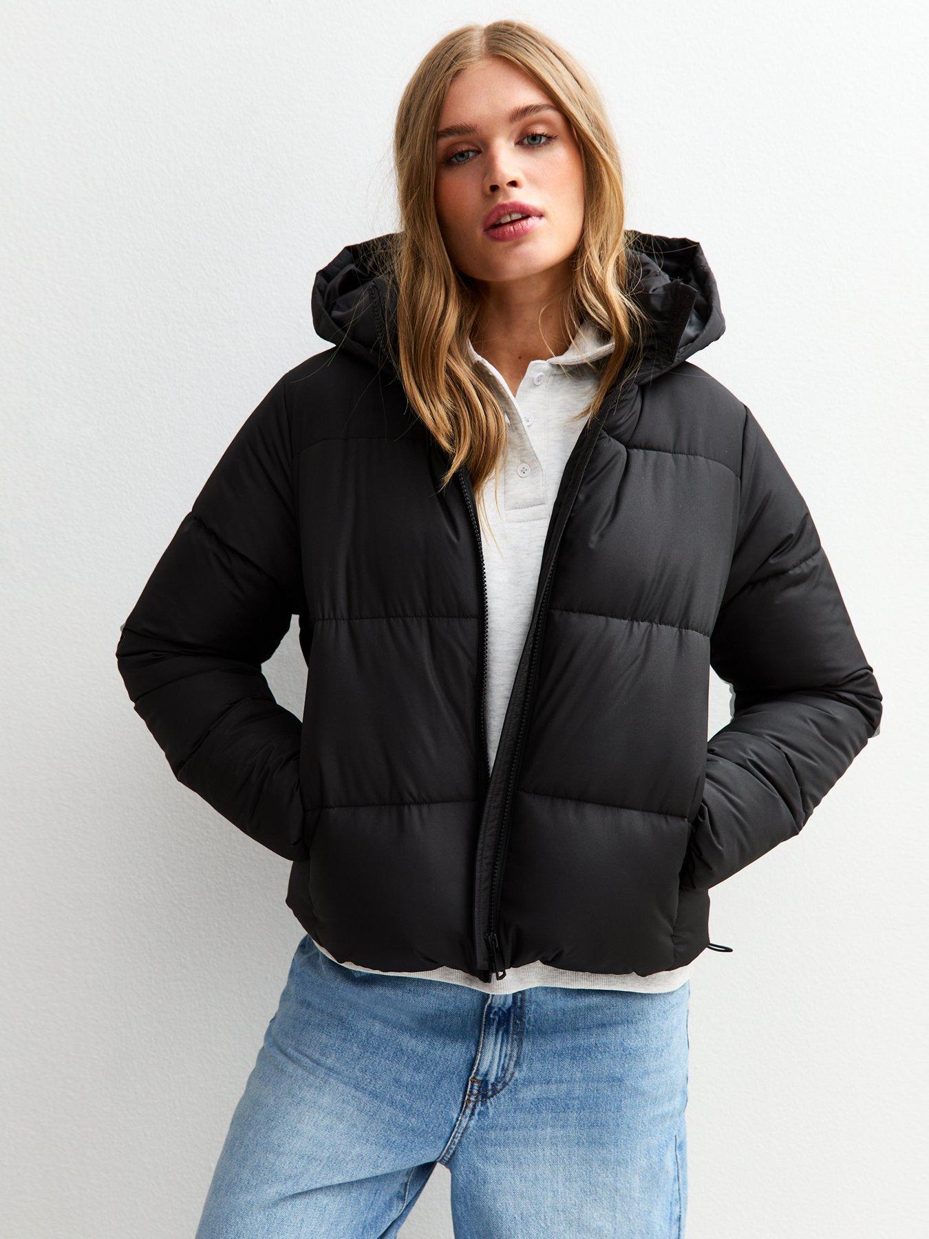 undefined Black Hooded Cropped Puffer Jacket