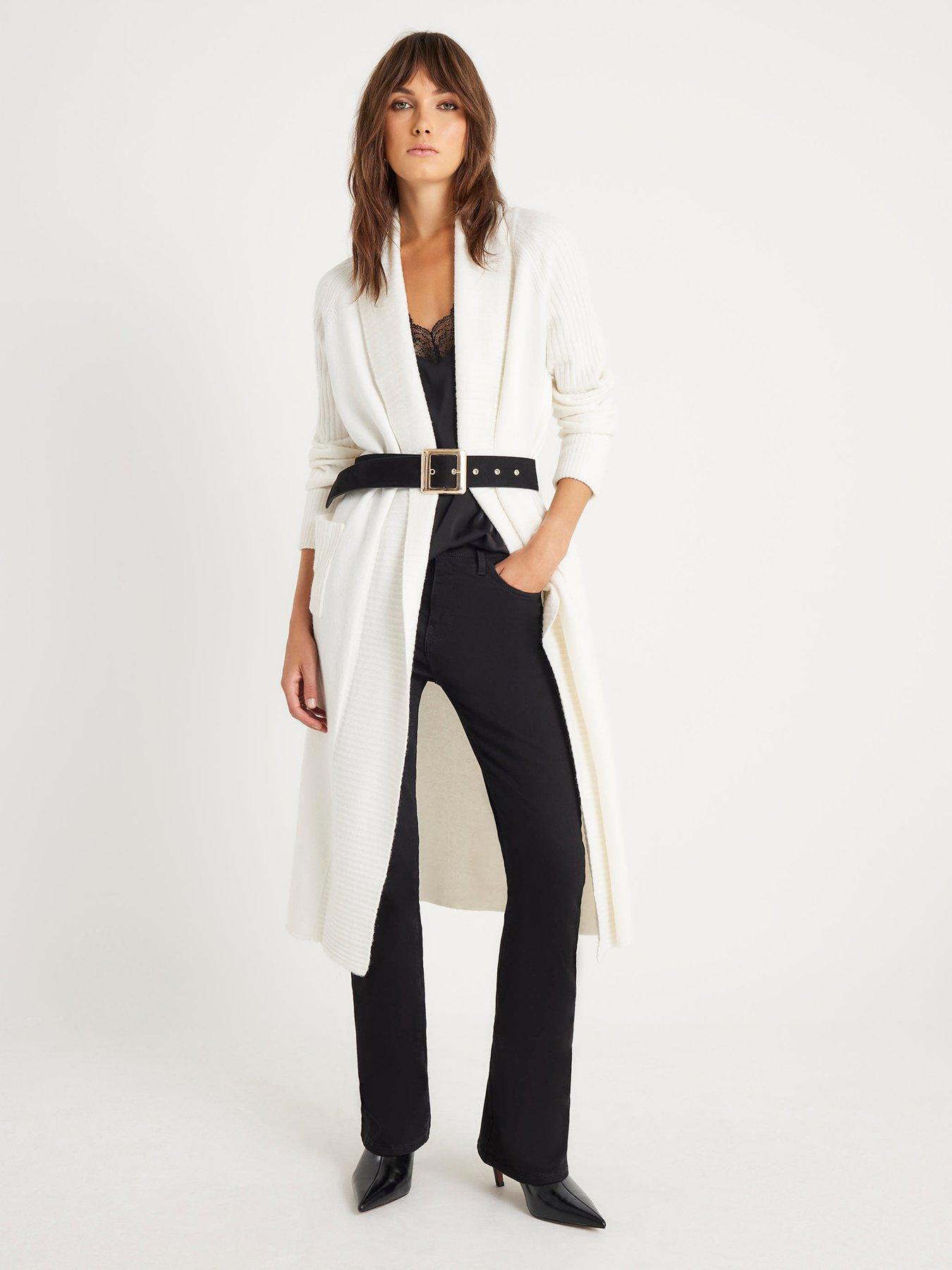 Image 1 of 4 of River Island Belted Shawl Maxi Cardi - Cream