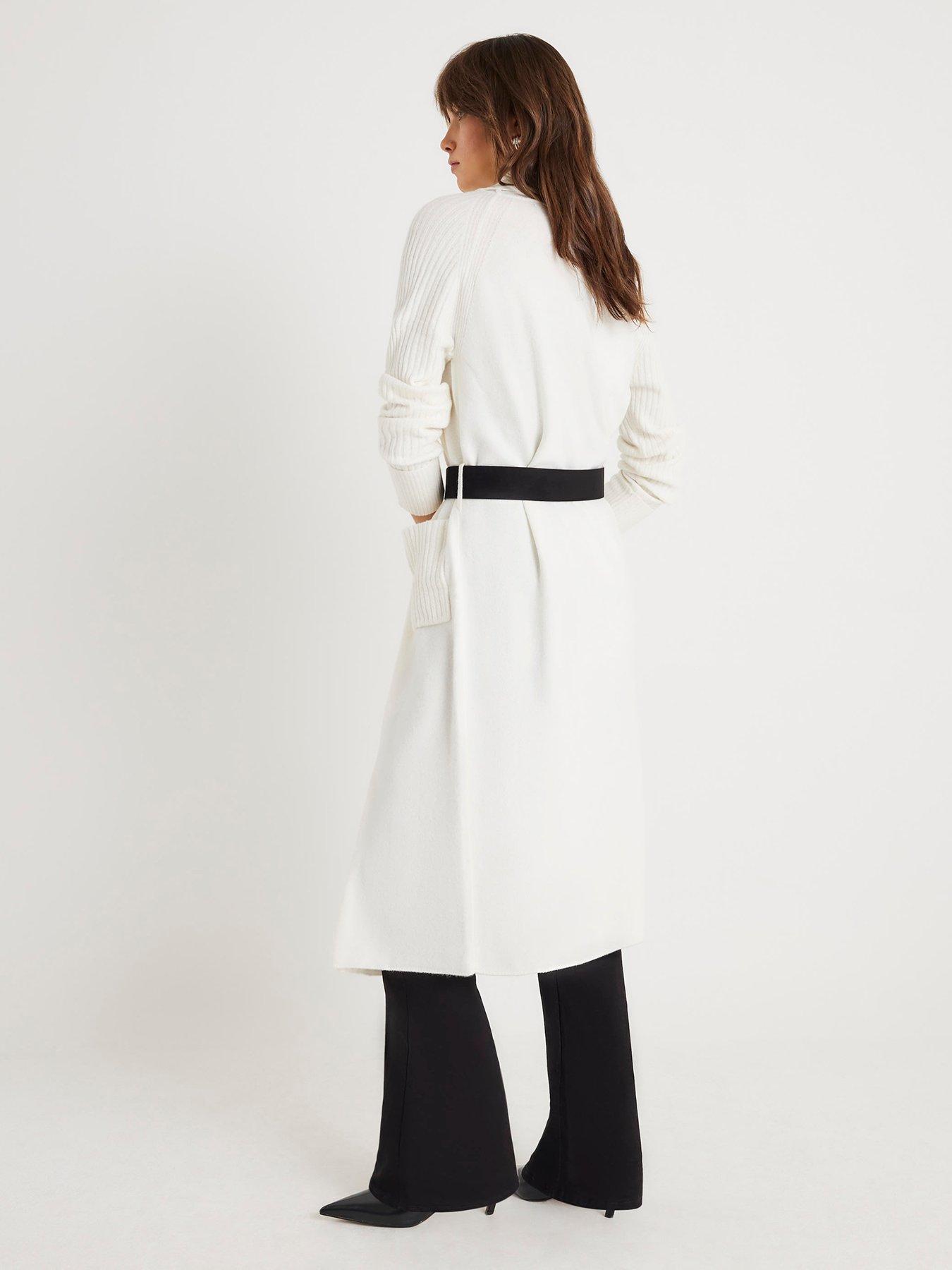 Image 2 of 4 of River Island Belted Shawl Maxi Cardi - Cream