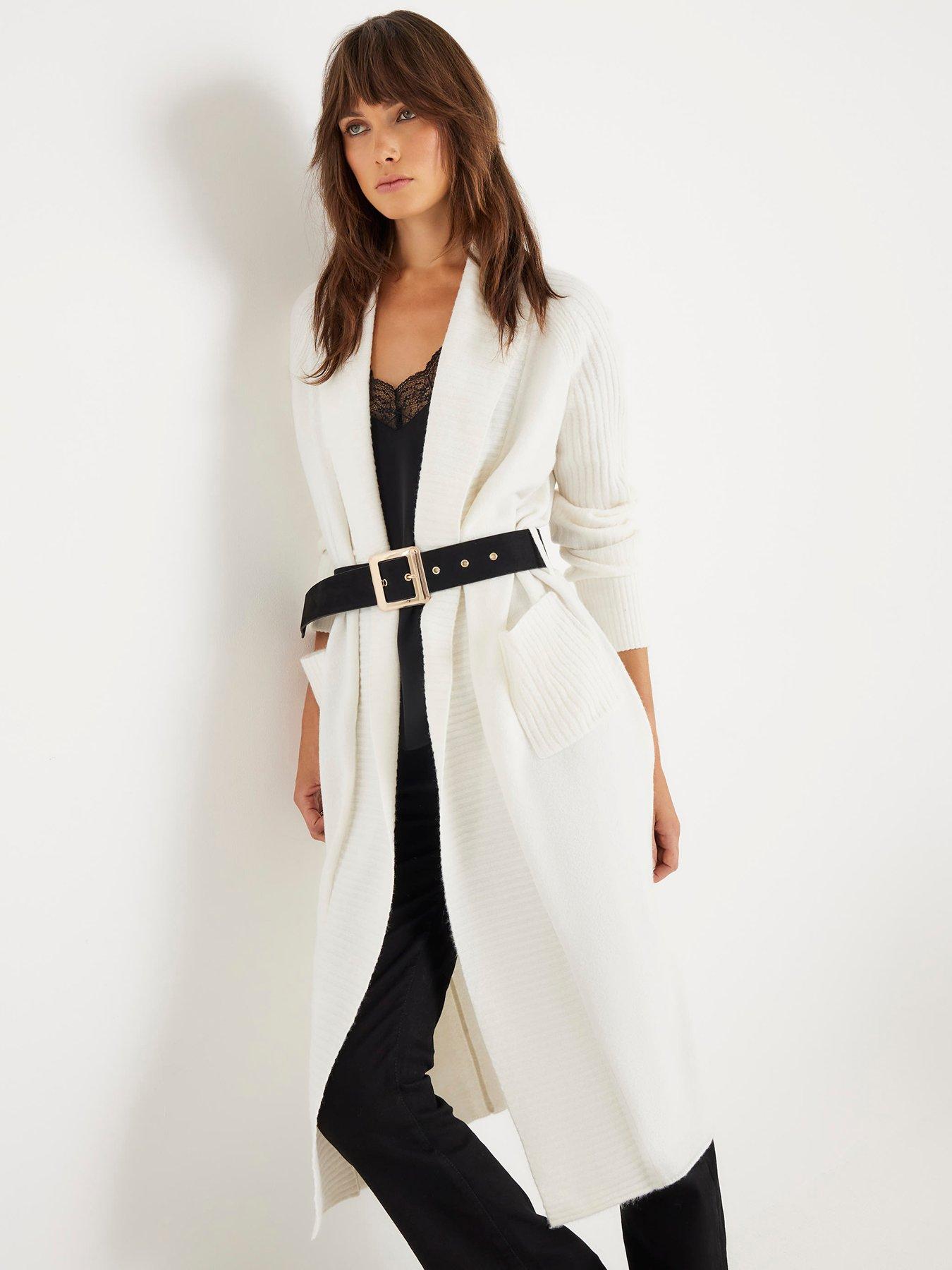 Image 3 of 4 of River Island Belted Shawl Maxi Cardi - Cream