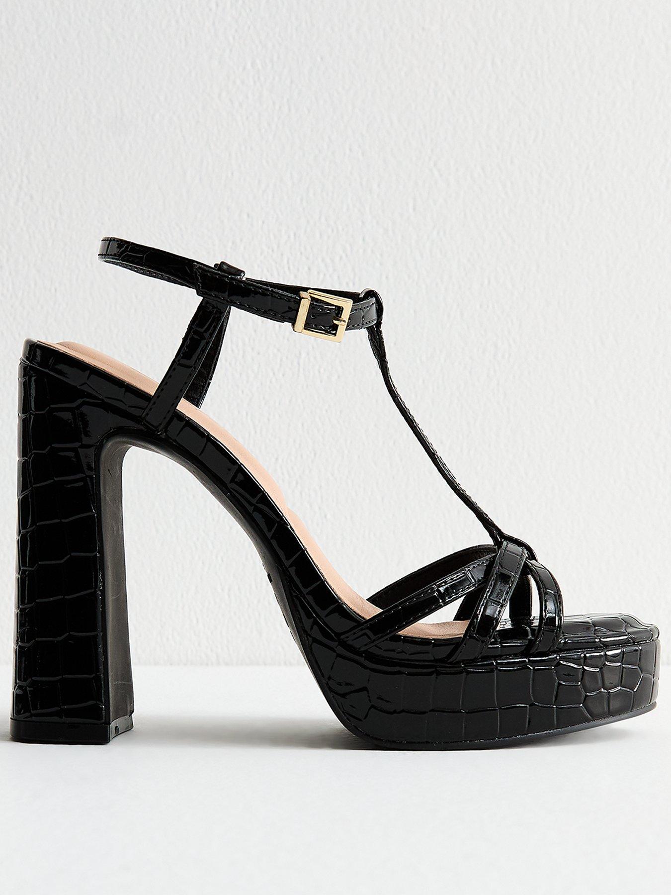 undefined Black Croc Effect Platform Sandals