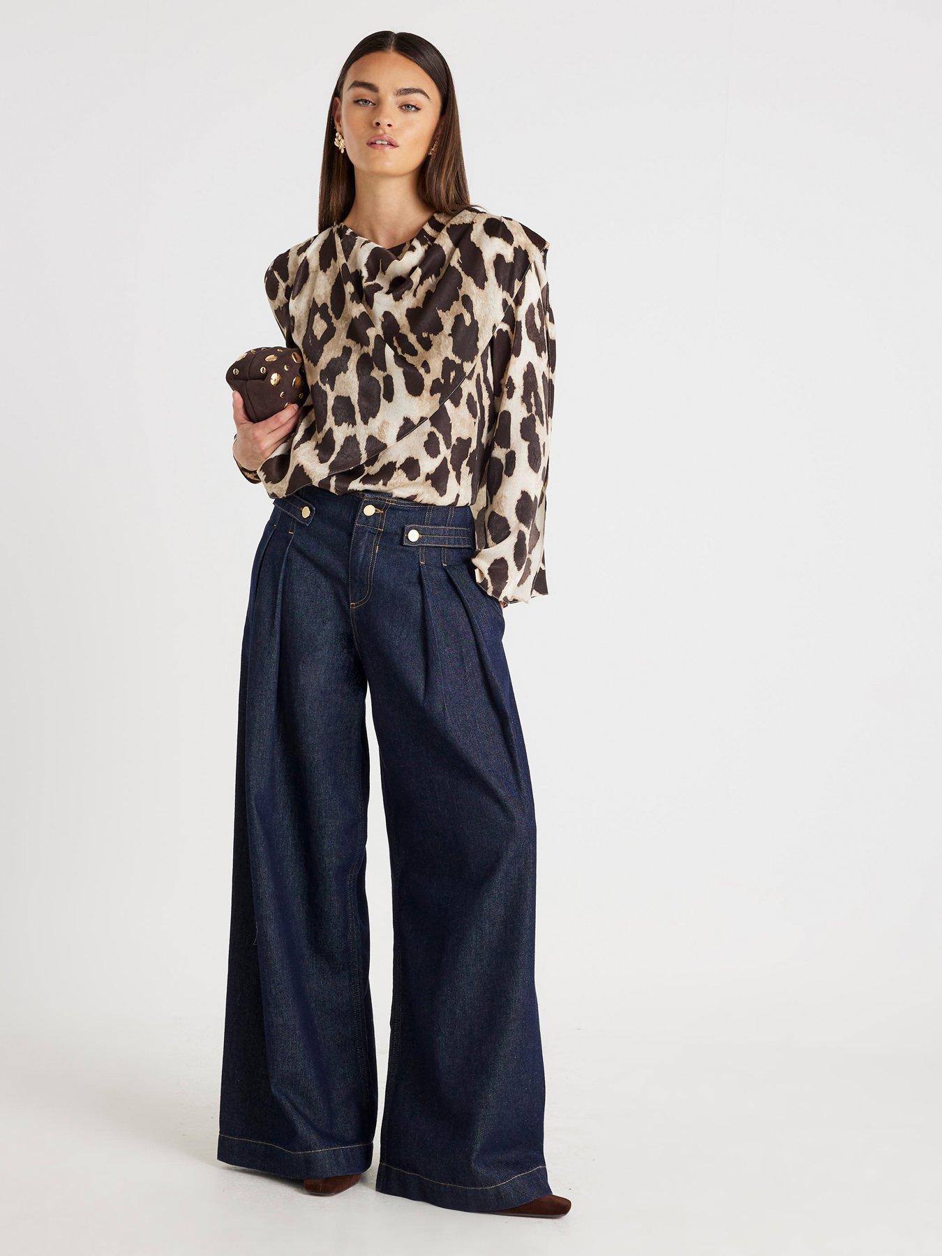 Image 1 of 4 of River Island Cowl Neck Drape Blouse - Brown
