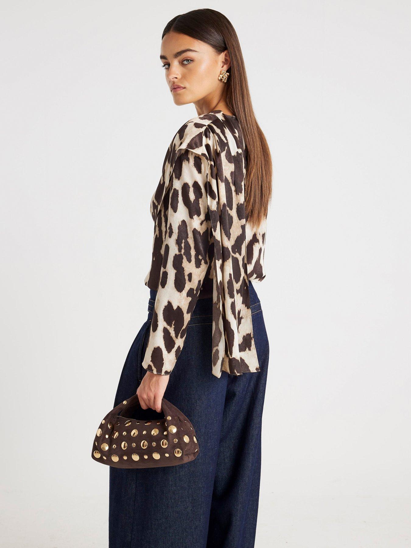 Image 2 of 4 of River Island Cowl Neck Drape Blouse - Brown