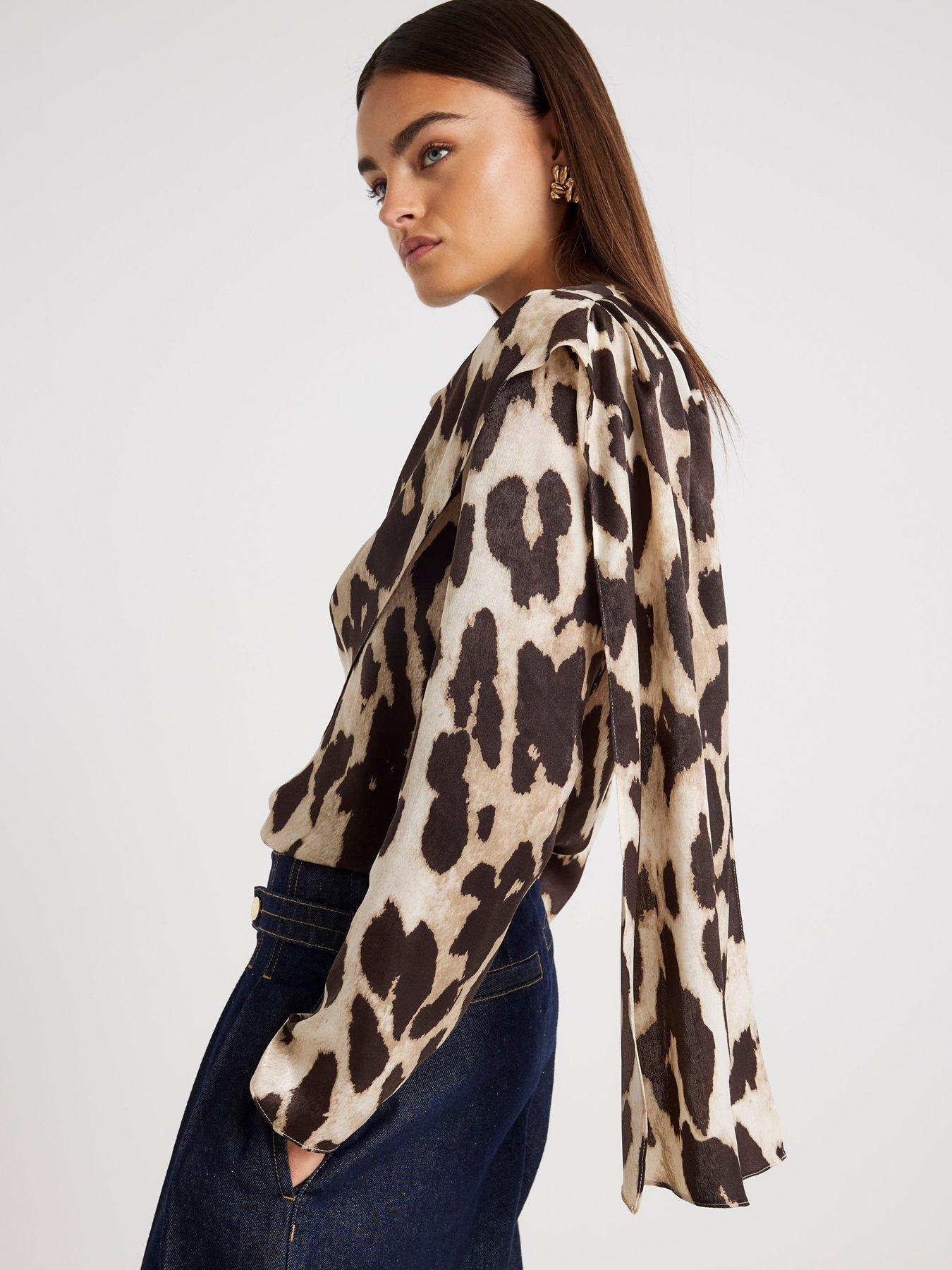 Image 4 of 4 of River Island Cowl Neck Drape Blouse - Brown