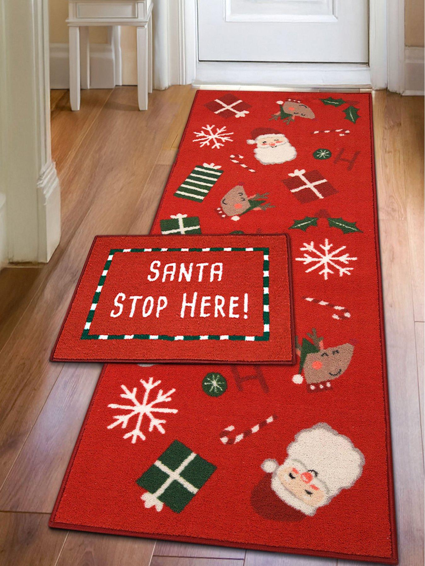 Image 1 of 4 of The Very Collection Santa Stop Here Runner &amp; Doormat Set - Red