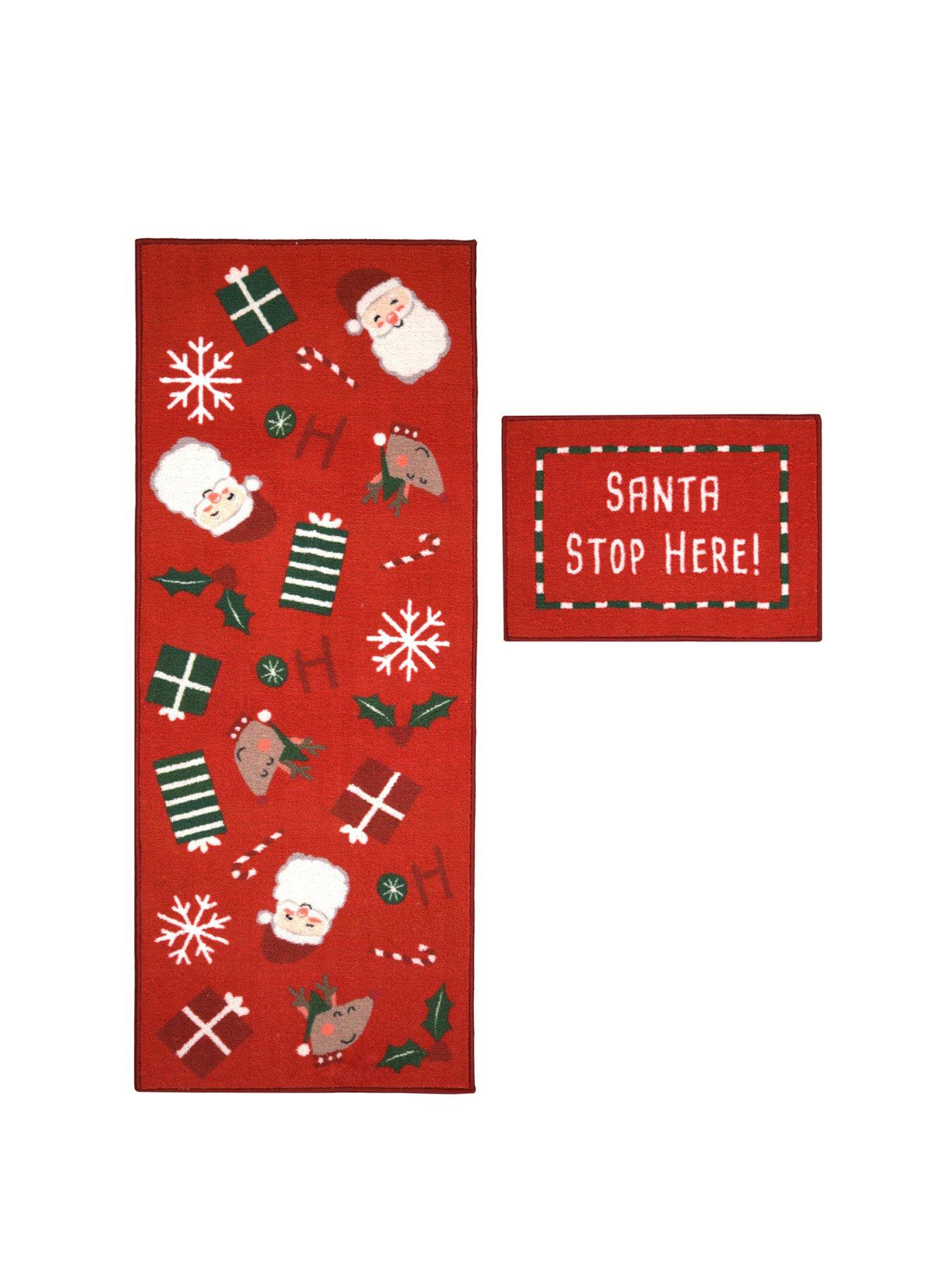 Image 2 of 4 of The Very Collection Santa Stop Here Runner &amp; Doormat Set - Red