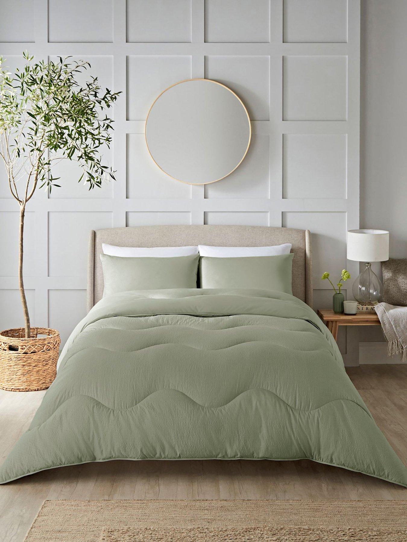 Night Lark Seersucker Bound 4.5 Tog Coverless Duvet Set - Olive