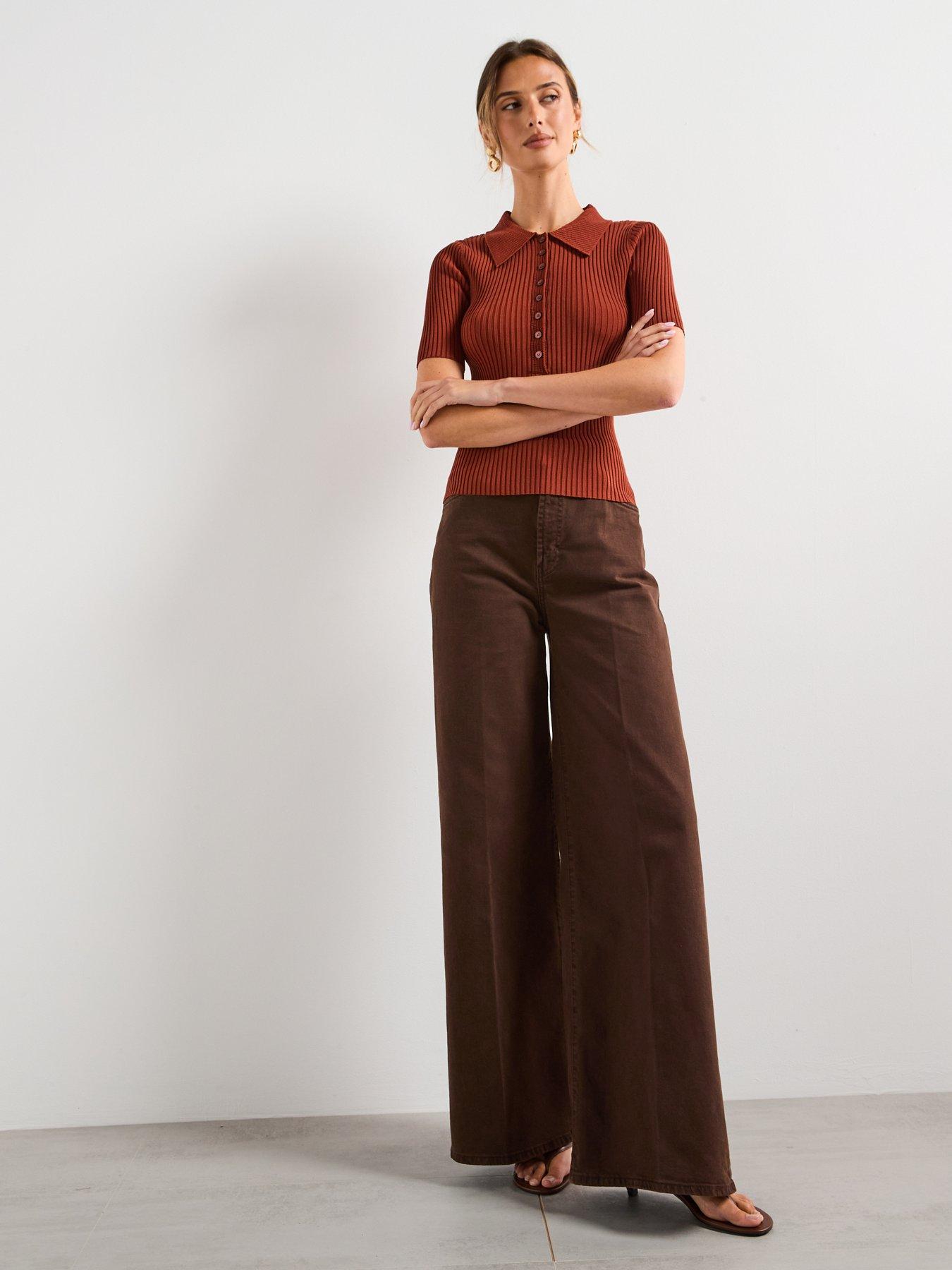 Image 3 of 6 of Mango V-Neck Ribbed Knit Sweater - Red
