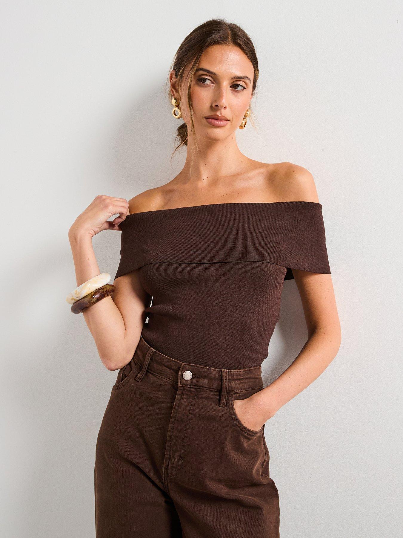 undefined Strapless Knitted Top - Brown