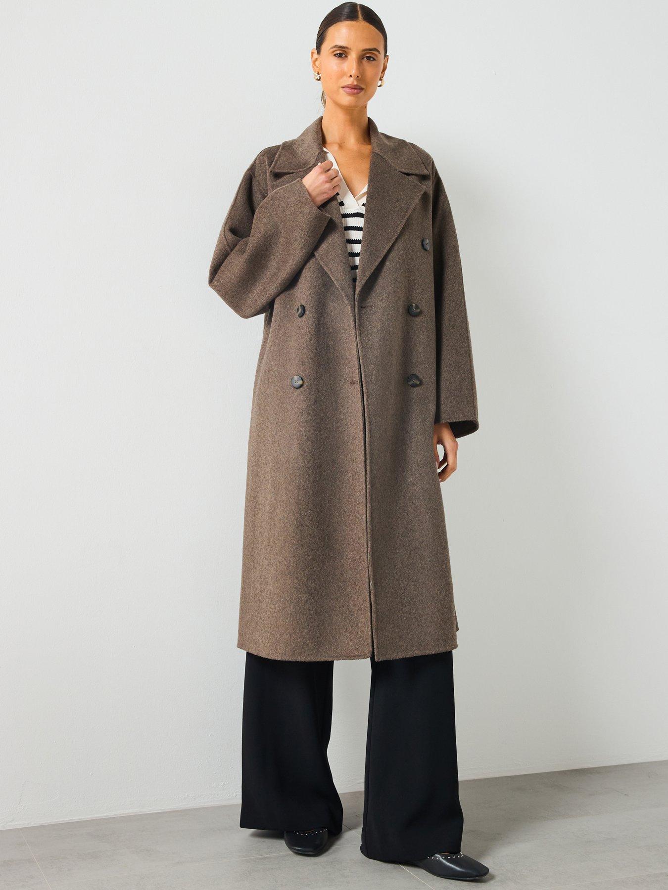 Image 1 of 6 of Mango Double Breasted Duster Coat - Grey