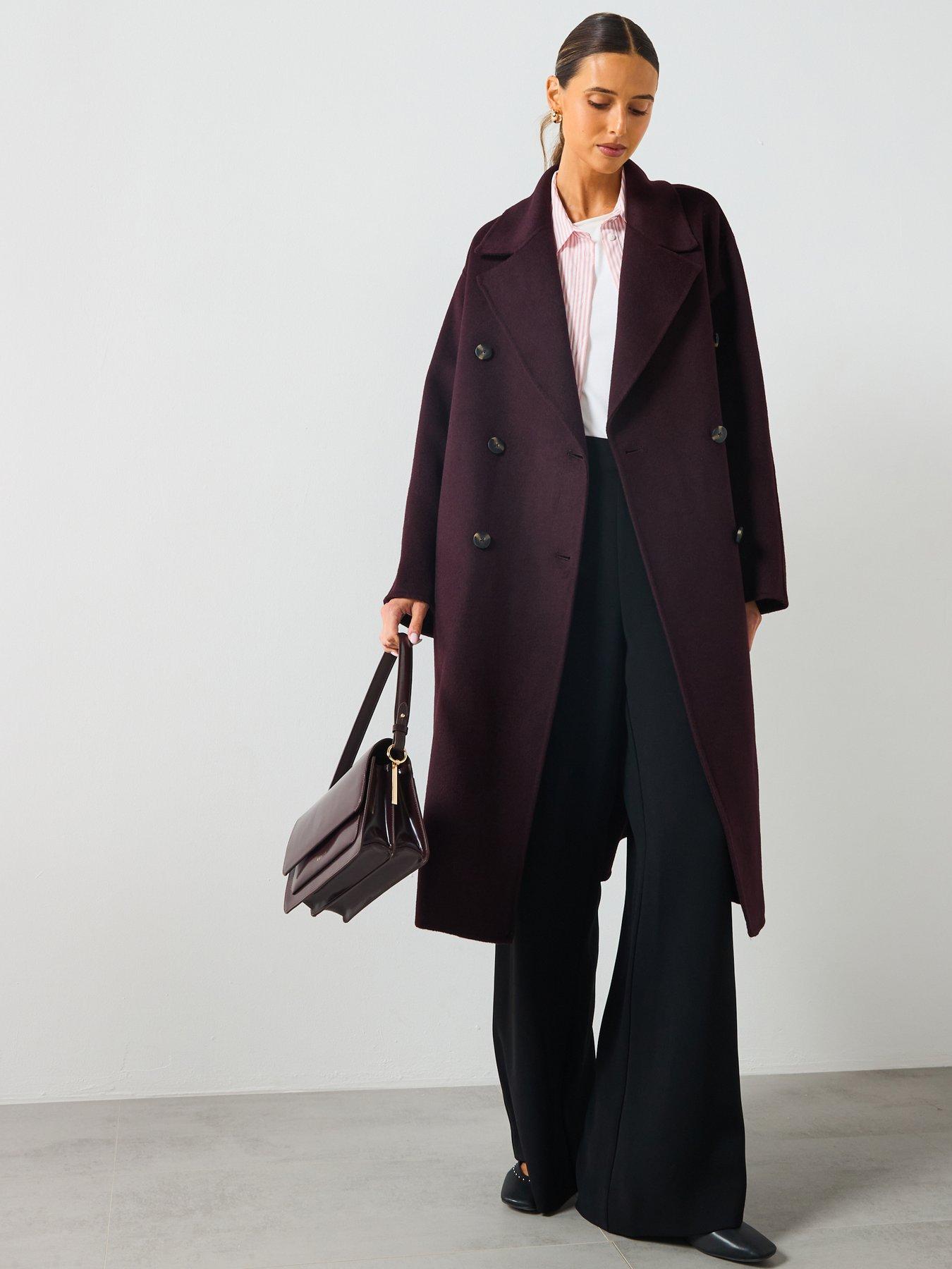 Mango Double Breasted Duster Coat - Burgundy