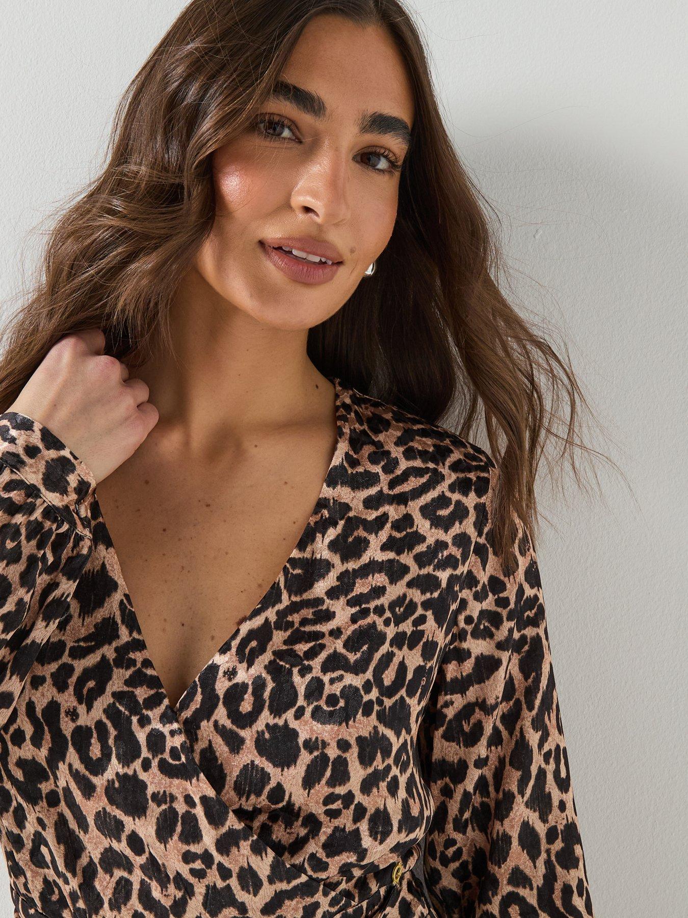 Image 5 of 6 of Guess Long Sleeve Malorie Belted Short Romper - Brown