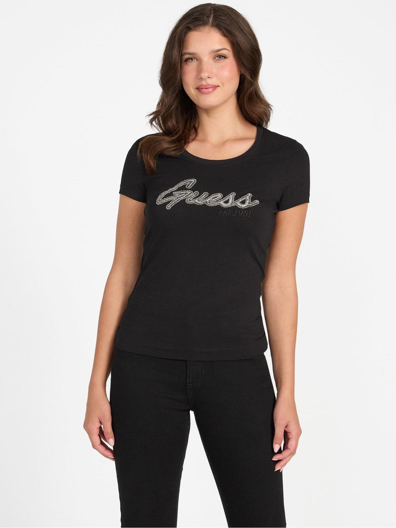 Guess Short Sleeve Logo Hot Fix T-Shirt - Black