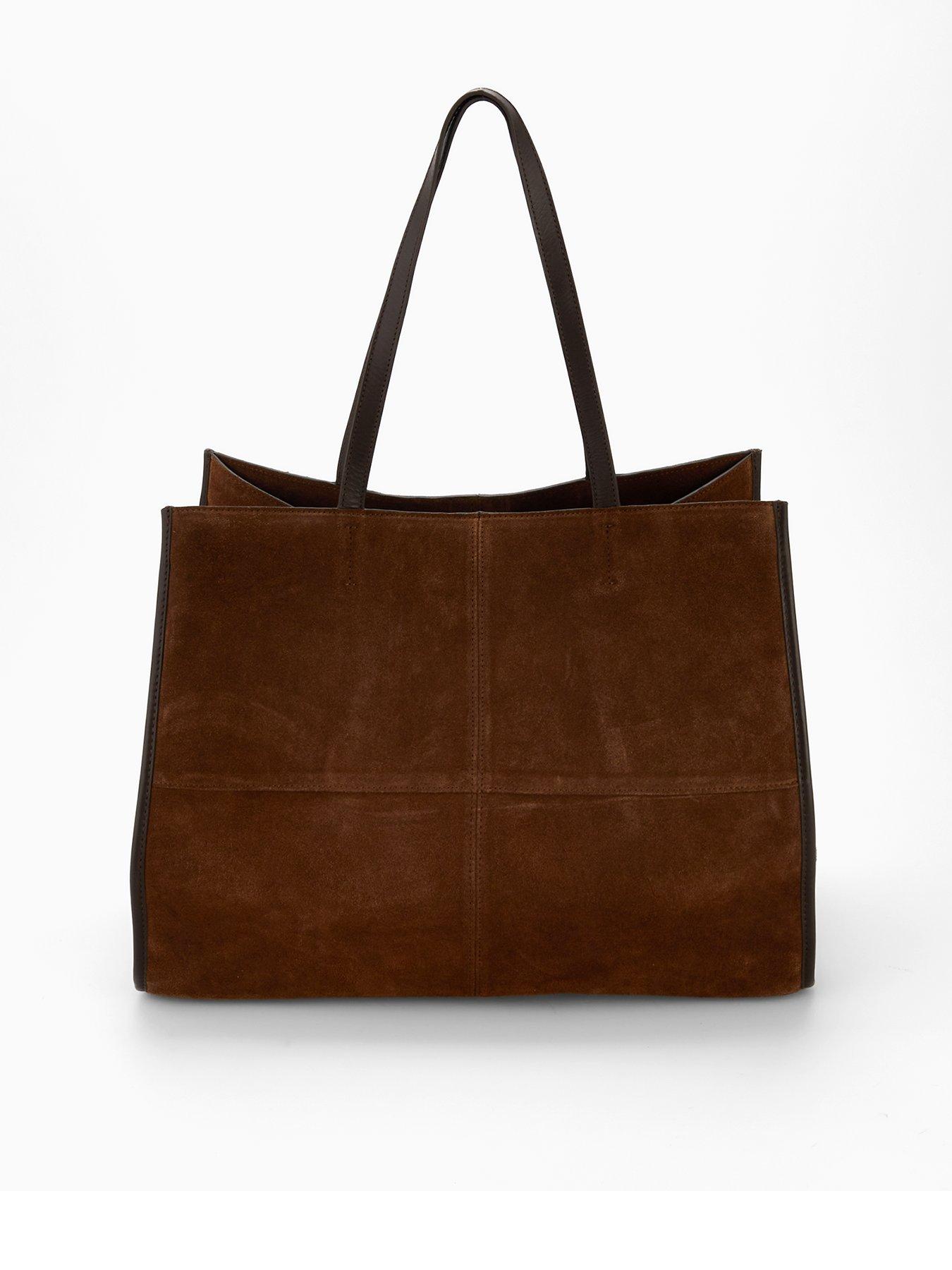 Mango Suede Leather Shopper Bag - Brown