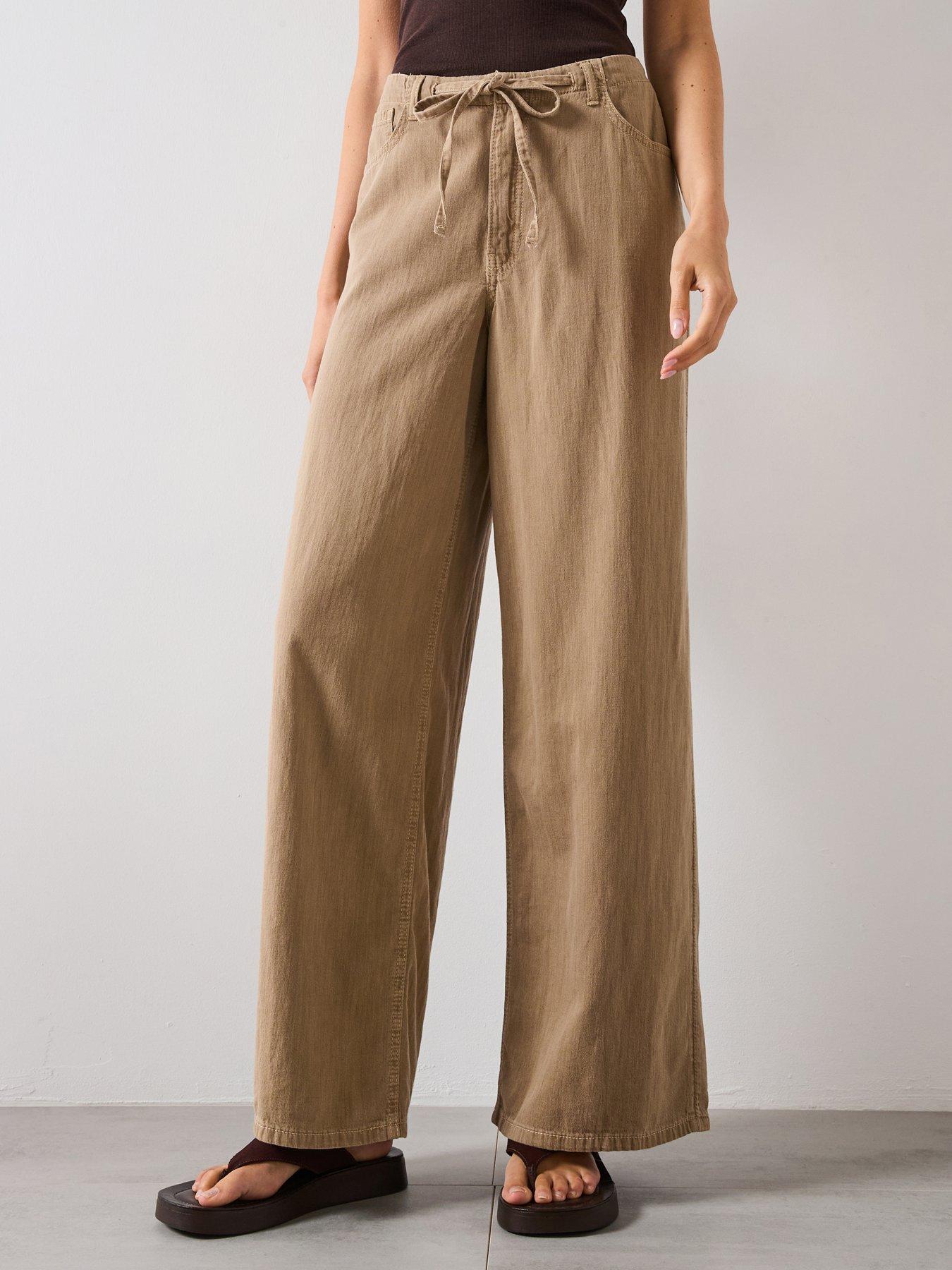 Mango Wide leg Denim Trousers With Belt - Beige