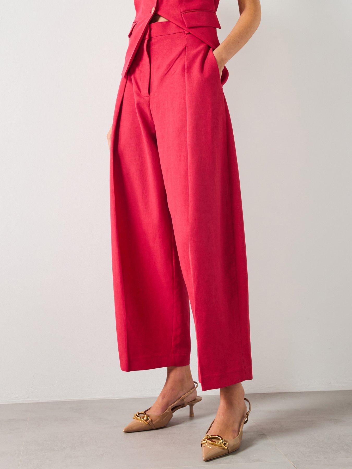 undefined Linen Blend Balloon Trousers - Red