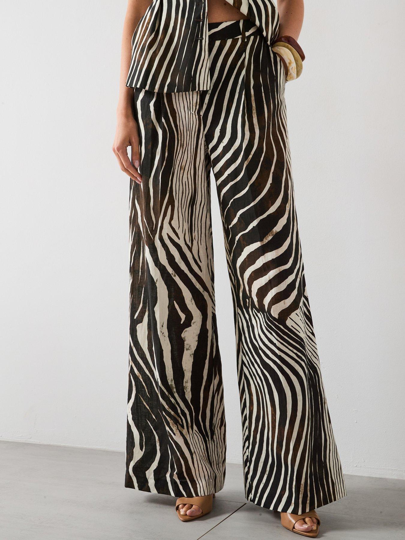 Mango Zebra Print Linen Pants - Brown | Very