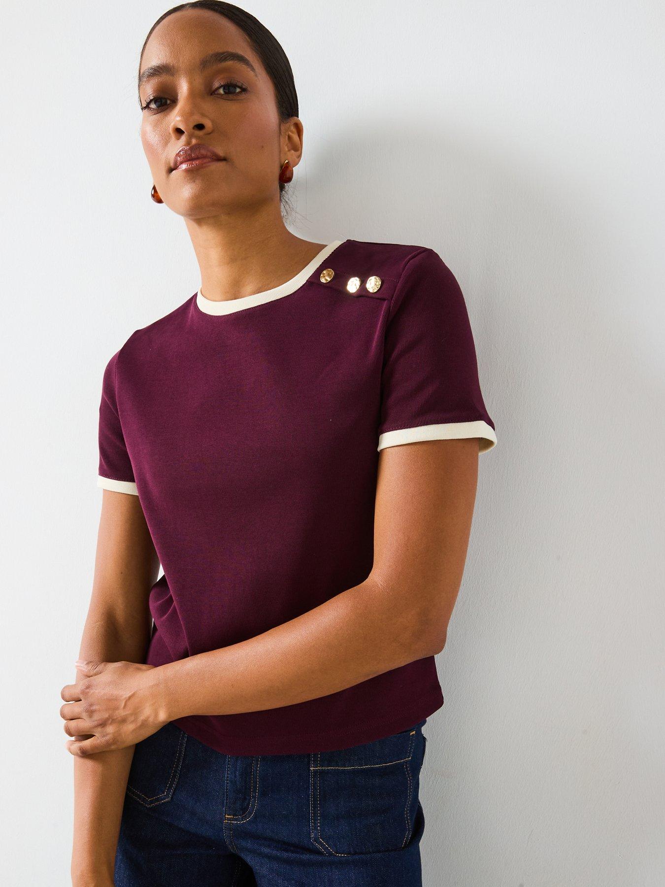 2610163 Indigo Button Detailed T-Shirt