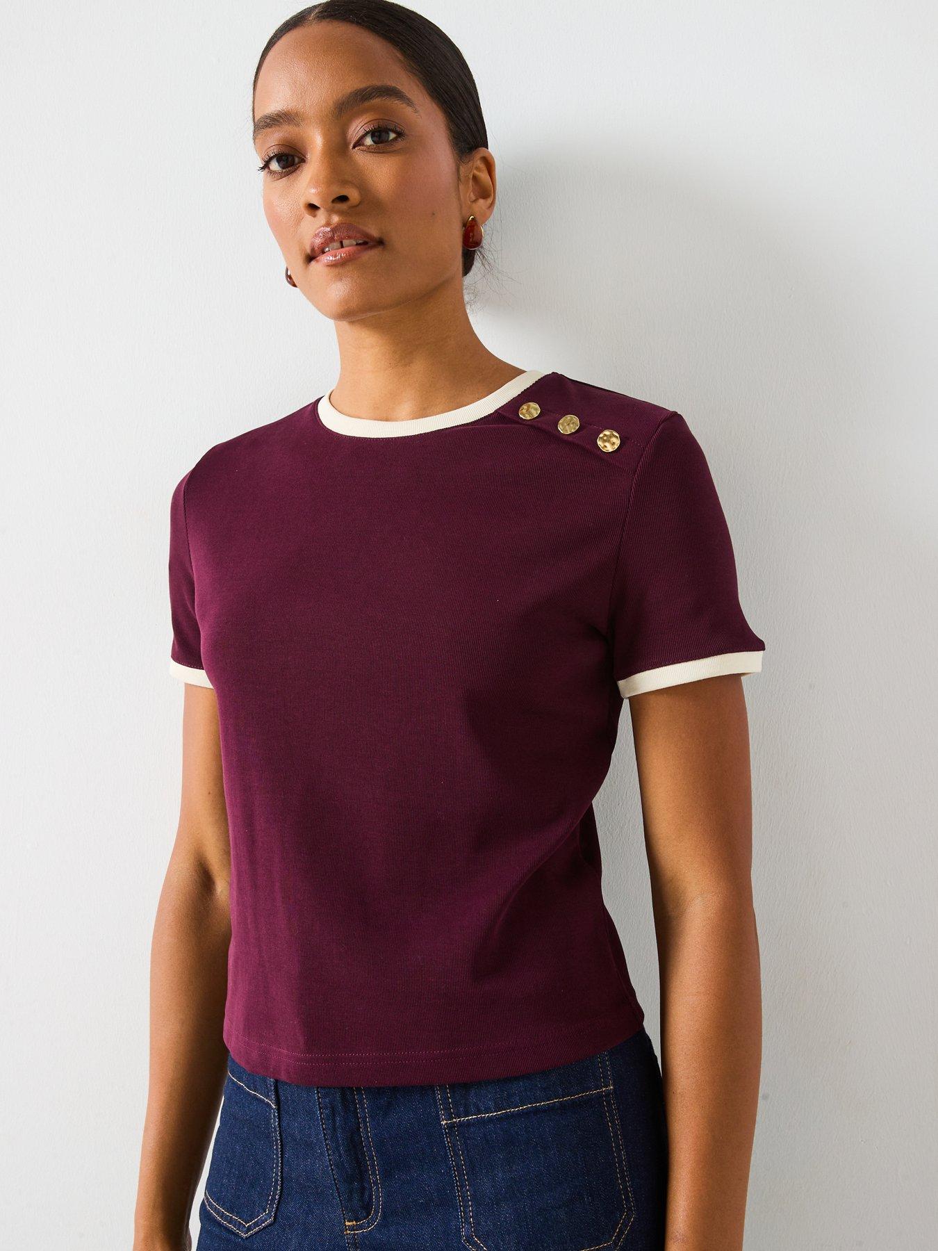 8256 Coral Button Detailed T-Shirt