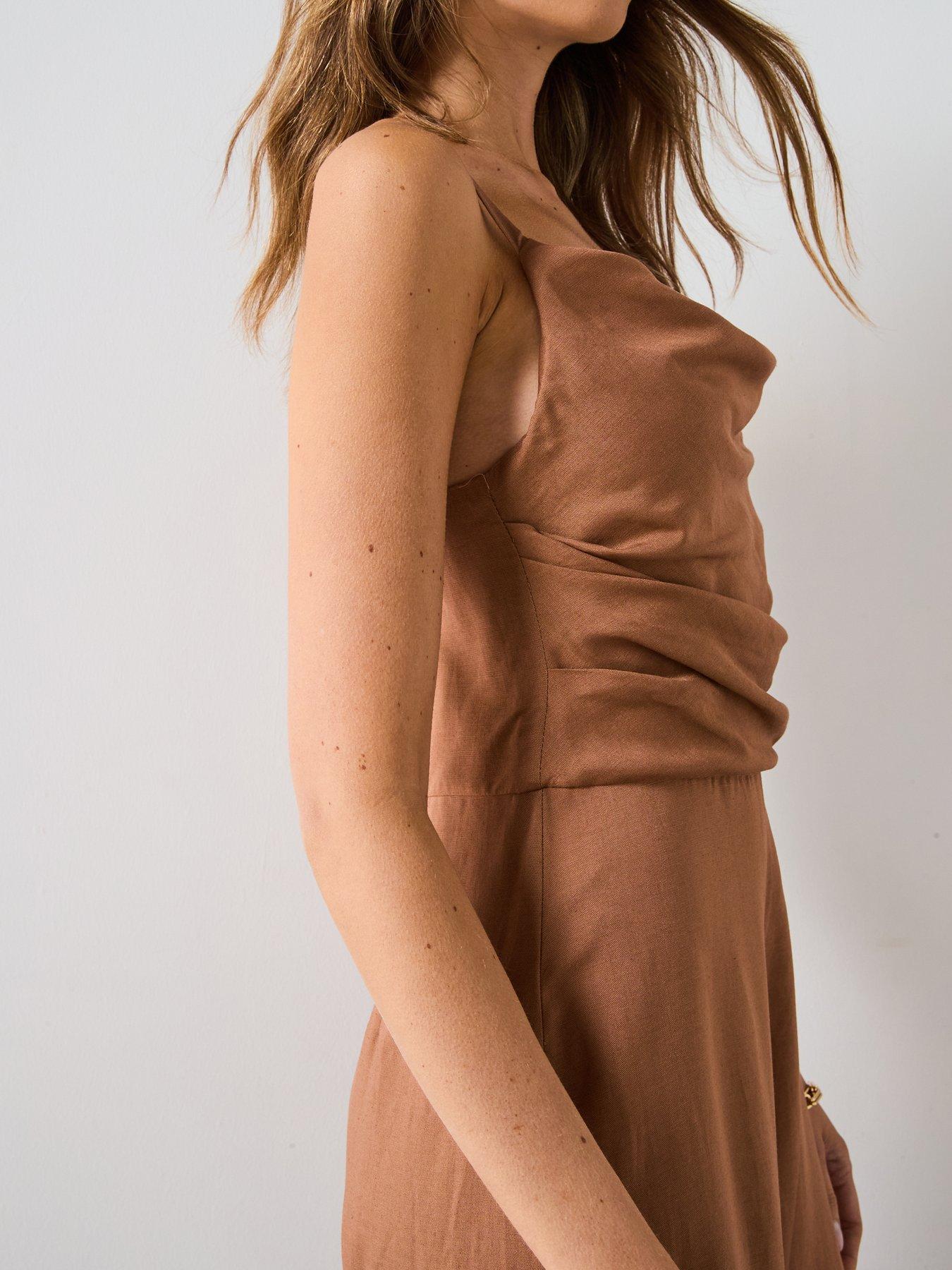 Image 5 of 5 of Mango Long Jumpsuit With Draped Neckline - Brown
