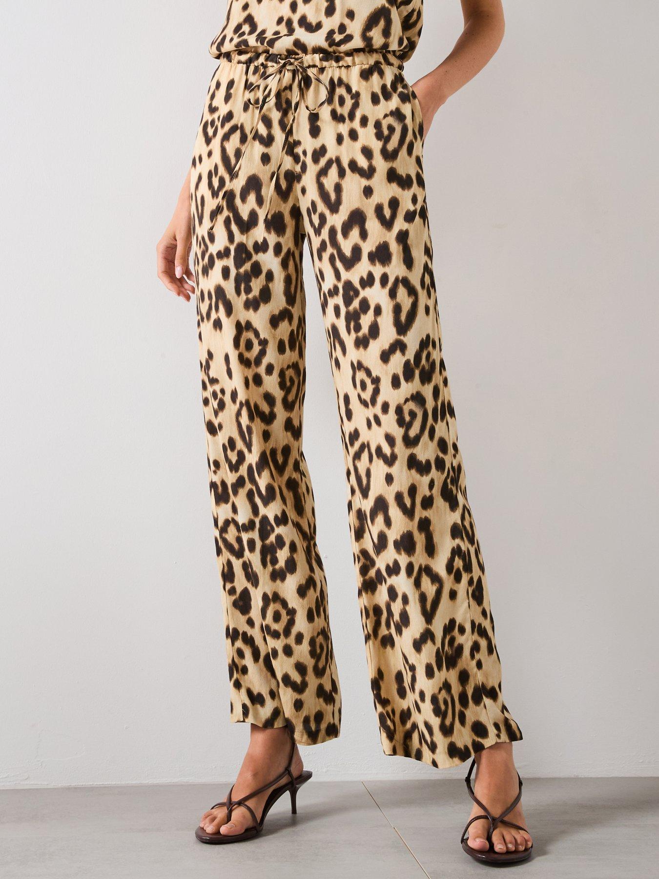 undefined Fluid Animal Print Trousers - Beige