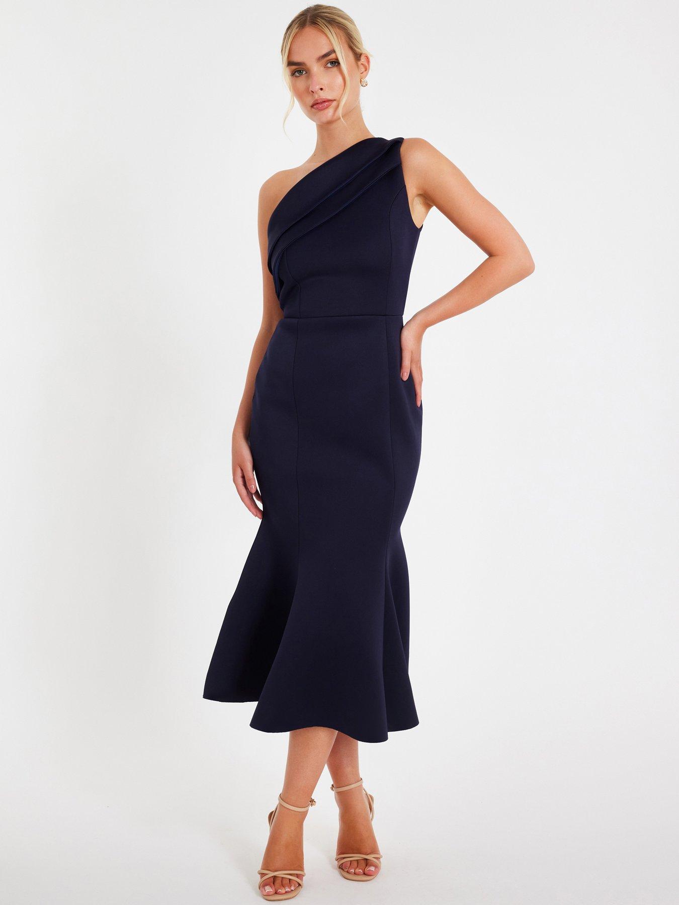 undefined Navy One Shoulder Peplum Dress