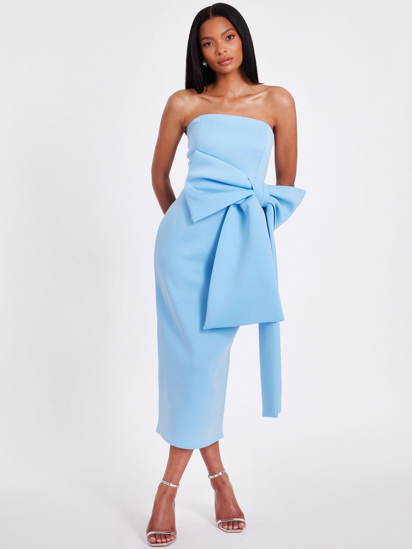 undefined Pale Blue Strapless Bow Midaxi Dress