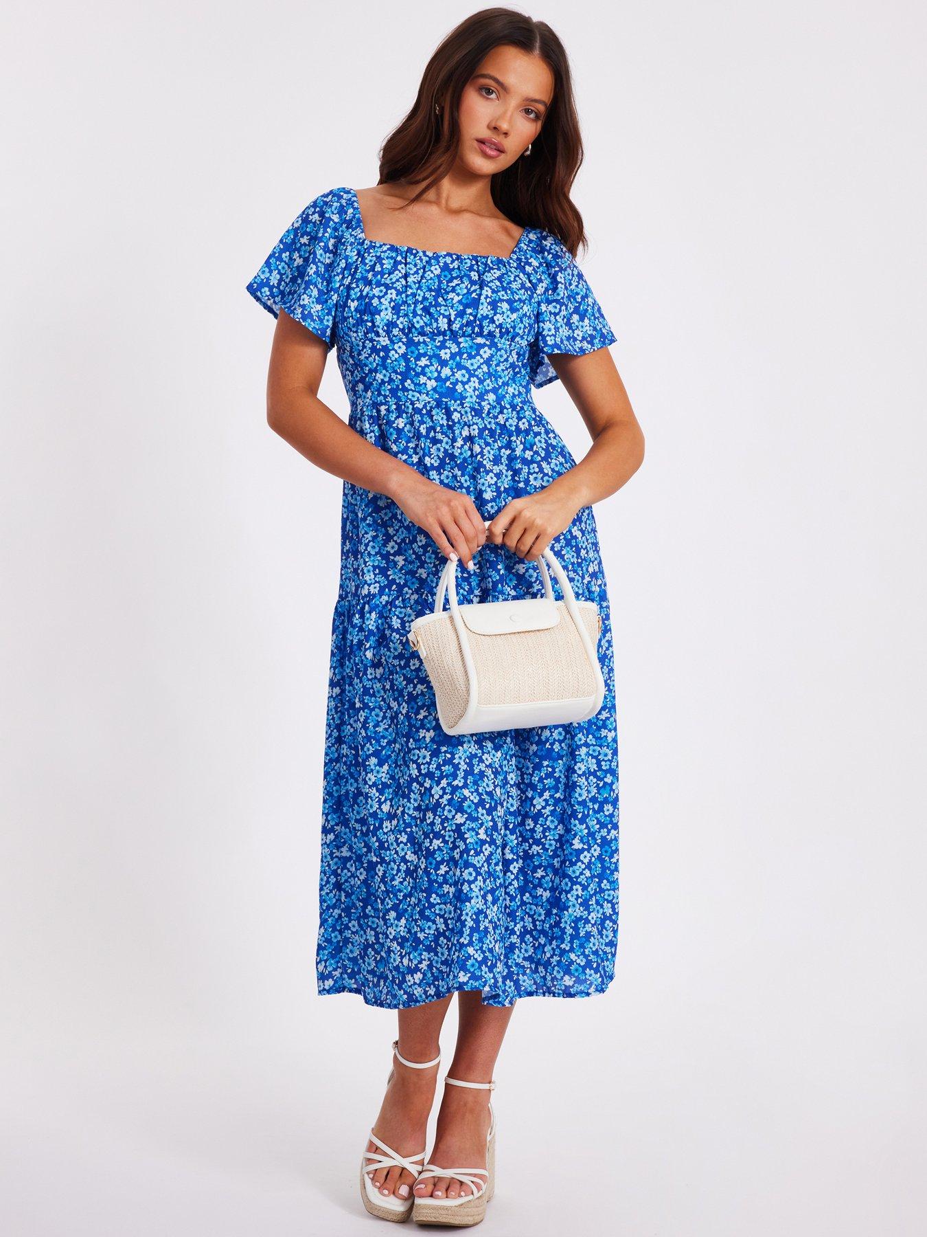 undefined Petite Blue Floral Print Midi Dress