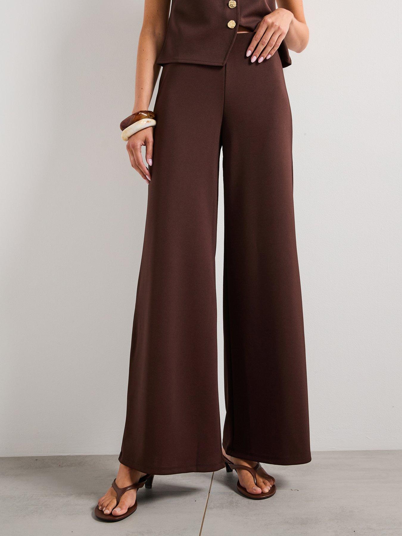 undefined Straight Fit Trousers with Elastic Waist - Brown