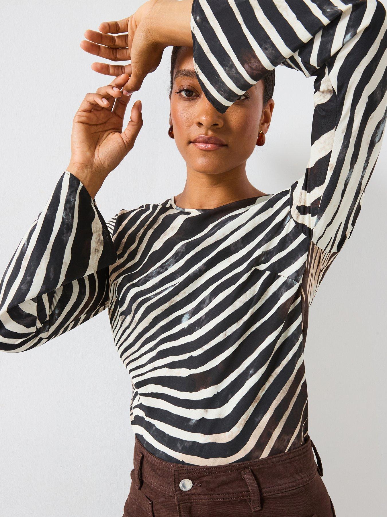 undefined Long Sleeve Zebra Blouse - Black