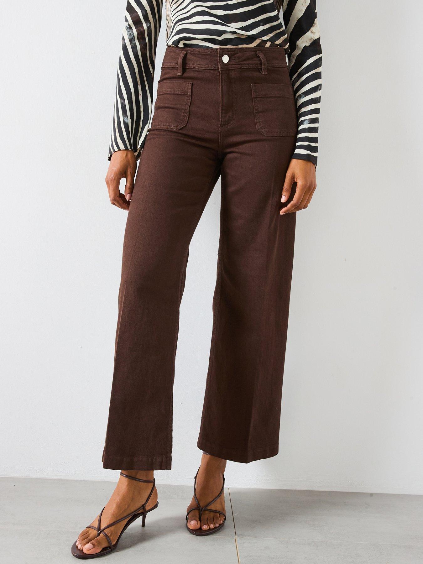 undefined Pocket Front Jessie Wide Leg Jeans - Brown