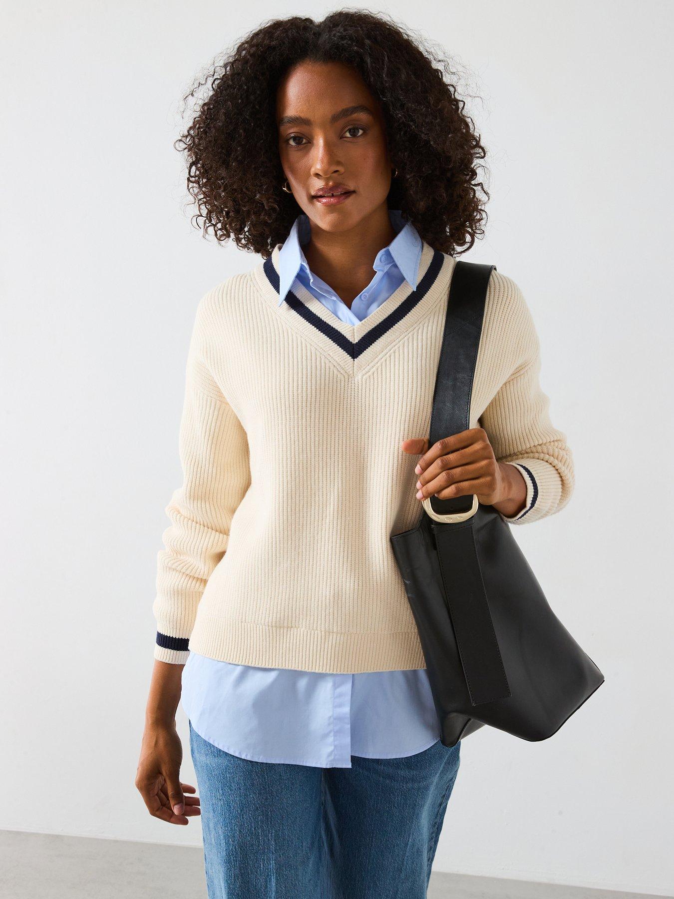 Mango Shirt Detail Jumper  - Beige