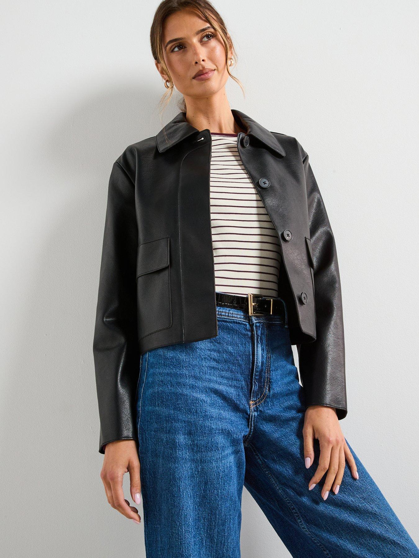 undefined Leather Effect Jacket With Pockets - Black
