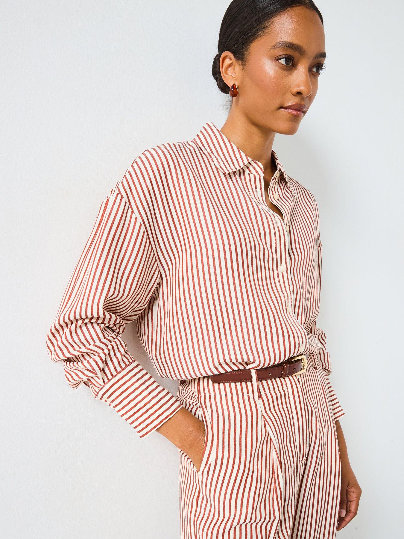 undefined Striped Straight Shirt - Orange