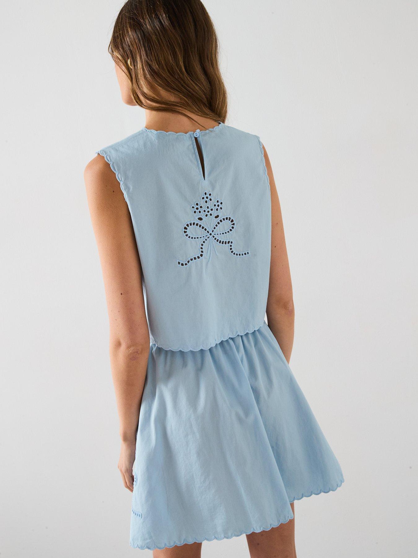 Image 2 of 6 of Mango Embroidered Skirt With Scalloped Hem - Blue