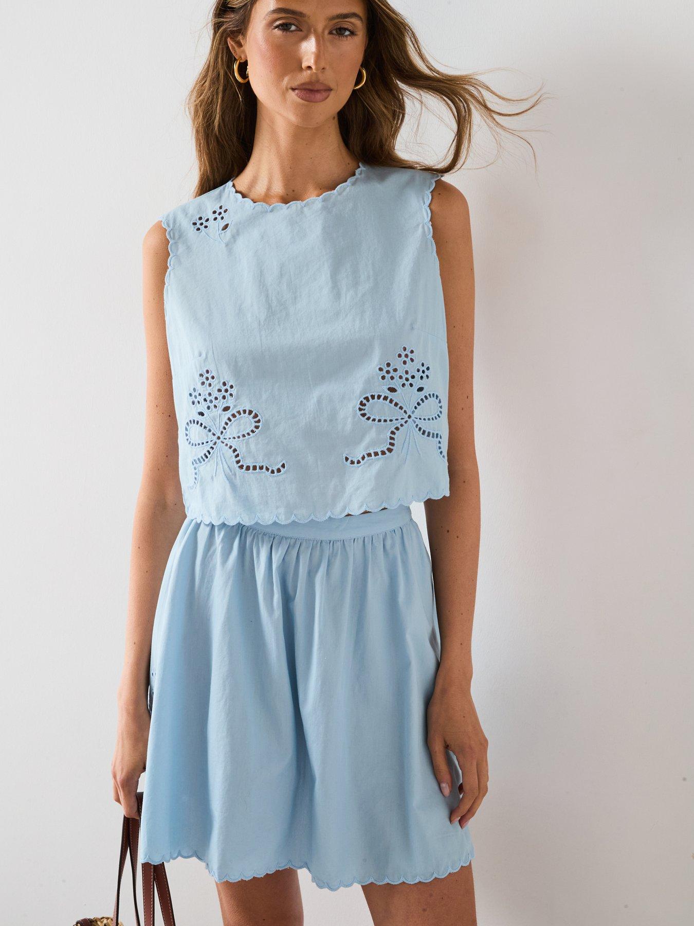Image 4 of 6 of Mango Embroidered Skirt With Scalloped Hem - Blue
